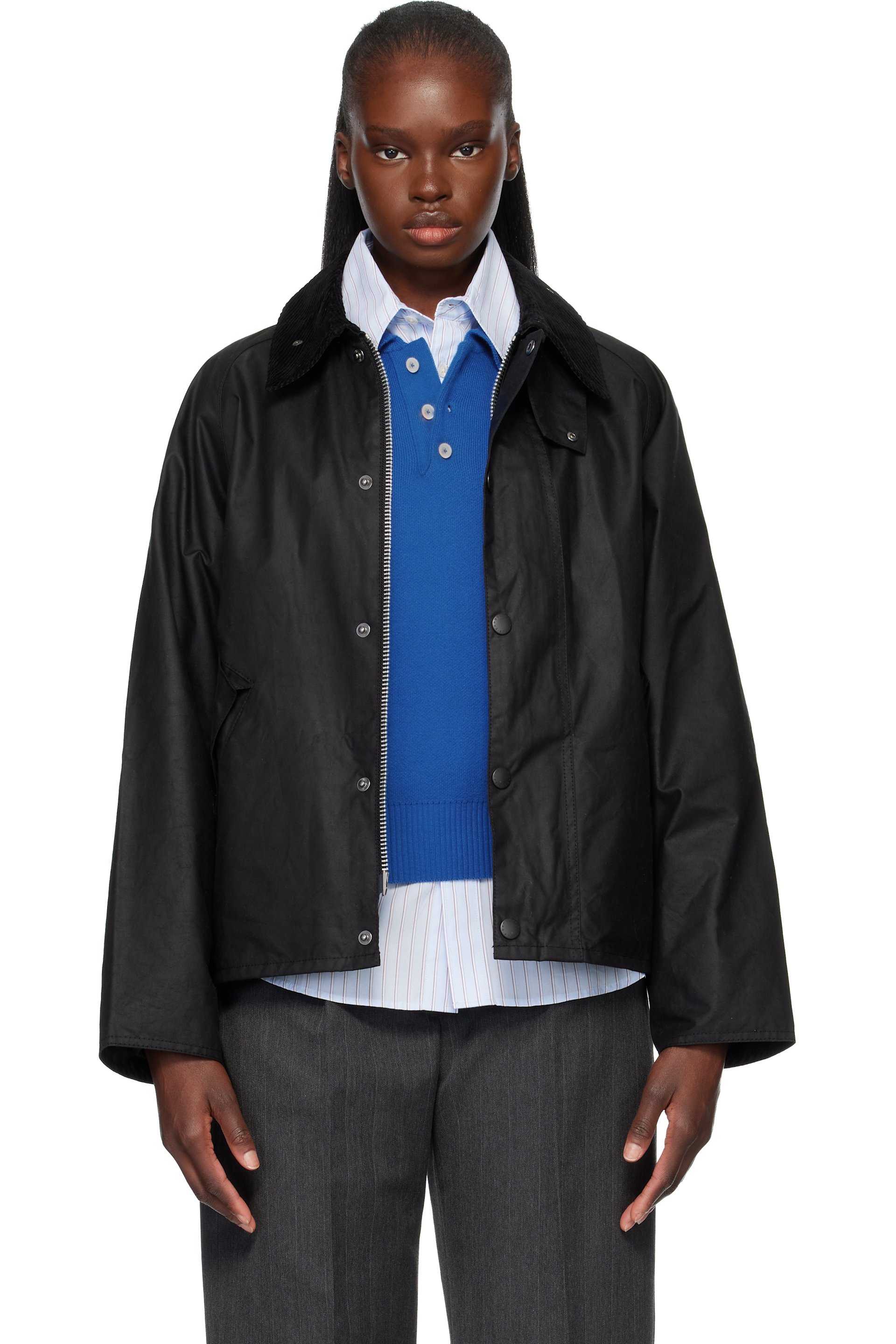 Barbour: Black Transport Waxed Jacket | SSENSE