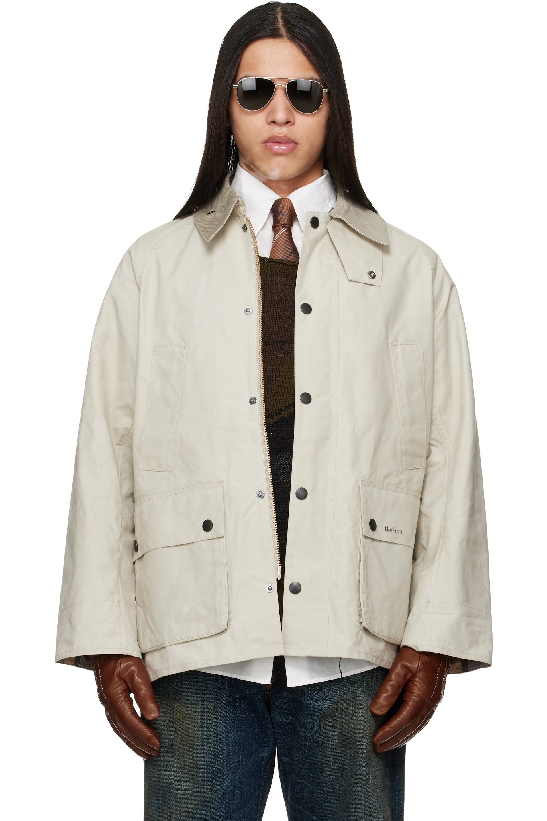 Barbour - 灰白色 Oversized Bedale Casual 夹克