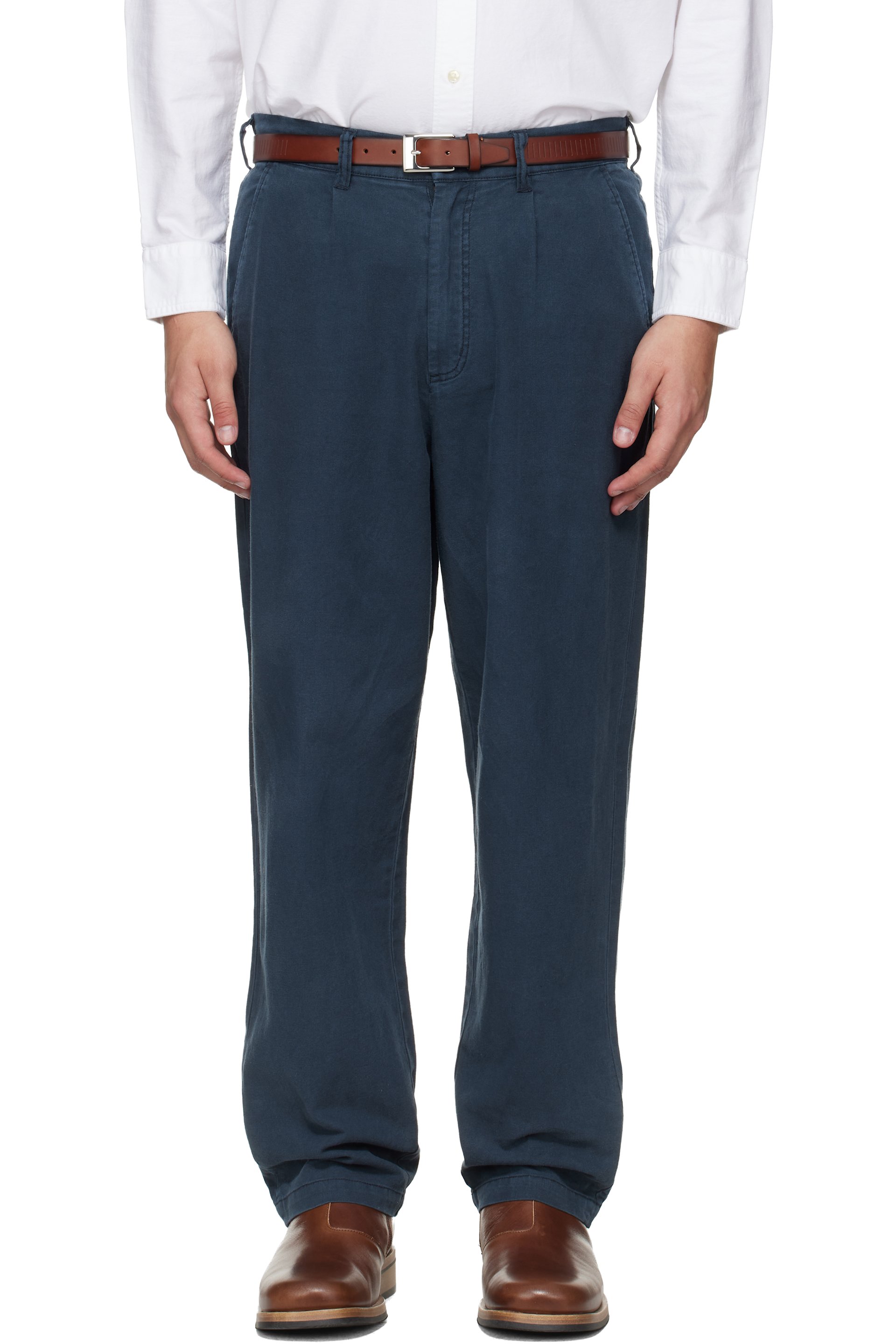 Barbour - Navy Cotton Linen Relaxed Trousers