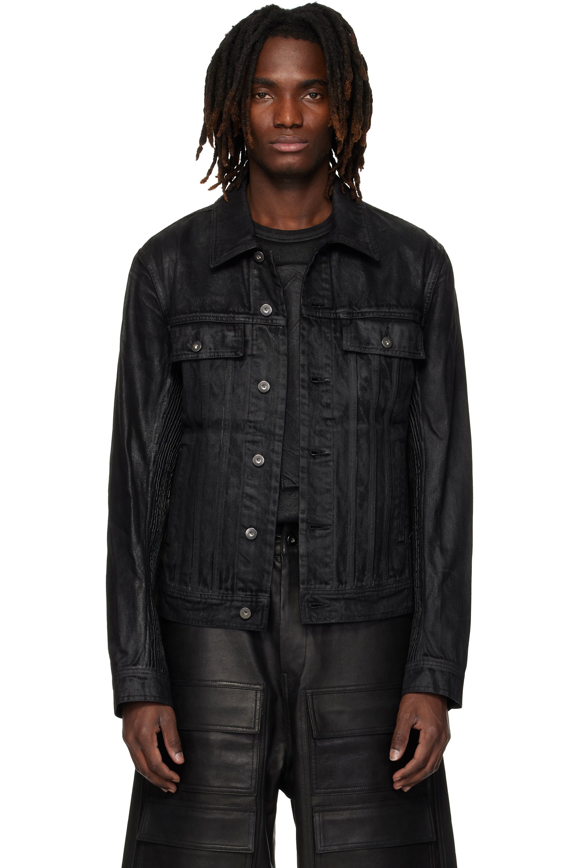 DET BLEV SENT - Black Waxed Pintuck Bayard Denim Jacket