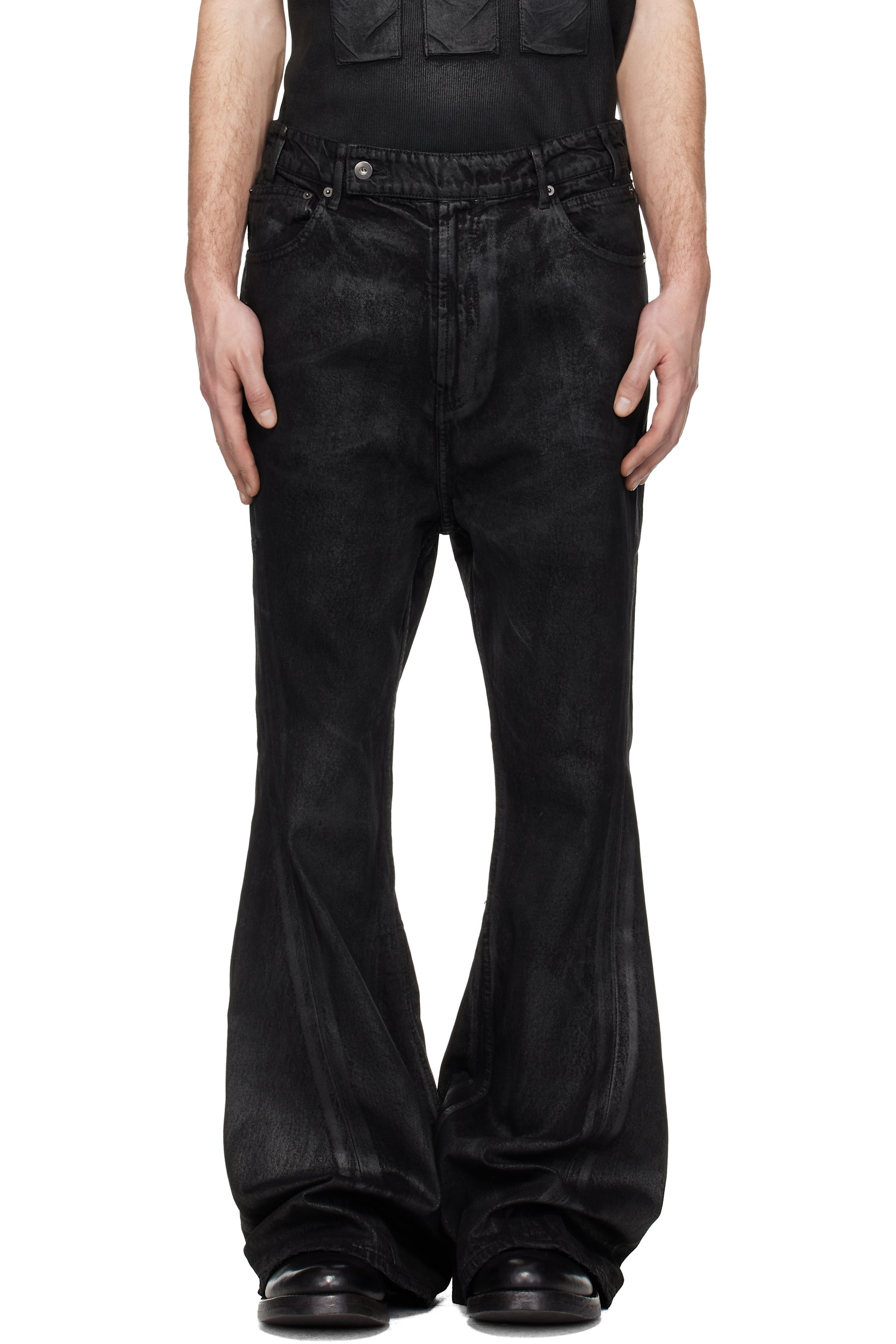 DET BLEV SENT - Black Waxed Varet Jeans