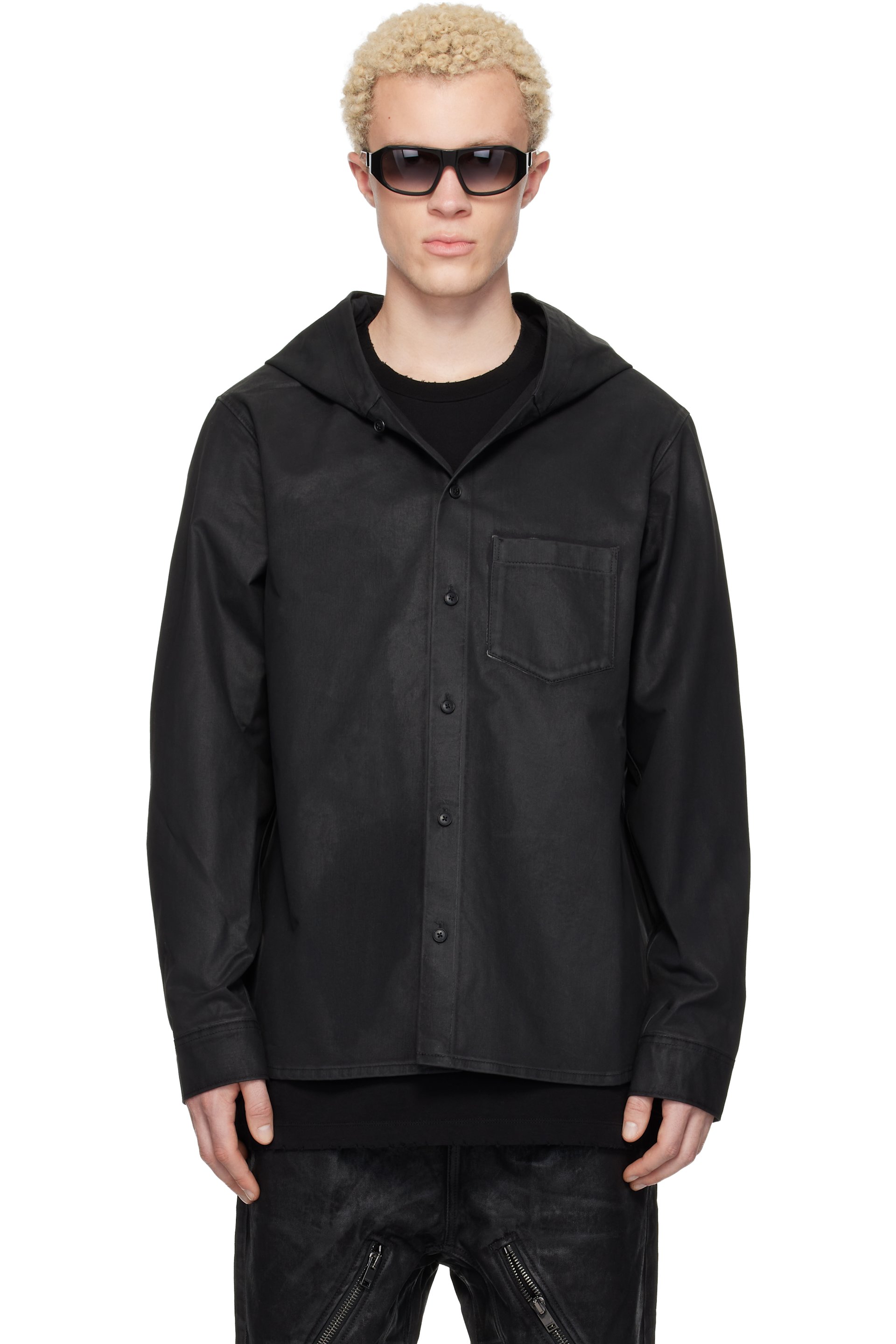 DET BLEV SENT - Black Waxed Hooded Shirt