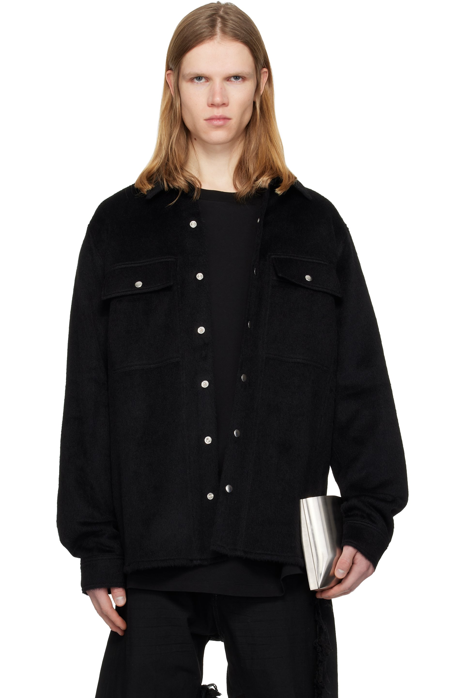 DET BLEV SENT - Black Alpaca Wool Shirt