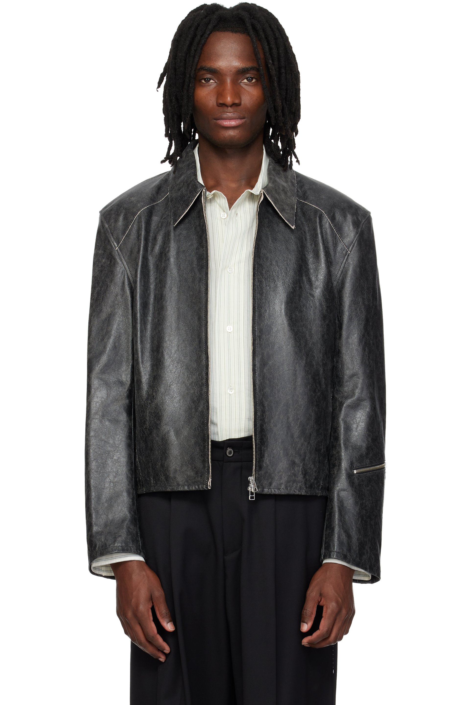MMIC - Blouson Vapor gris en cuir