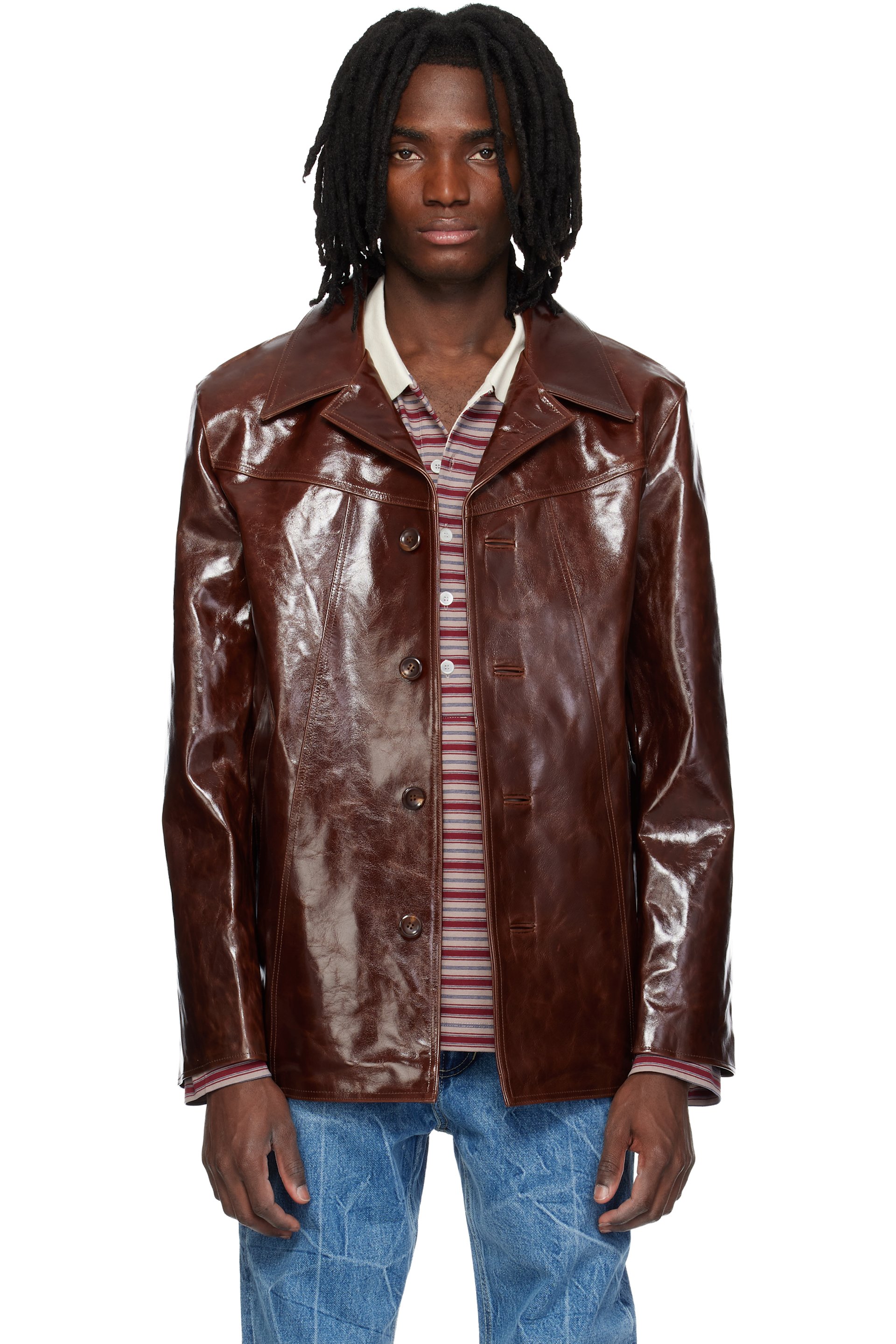 MMIC - Manteau Boulevard brun en cuir
