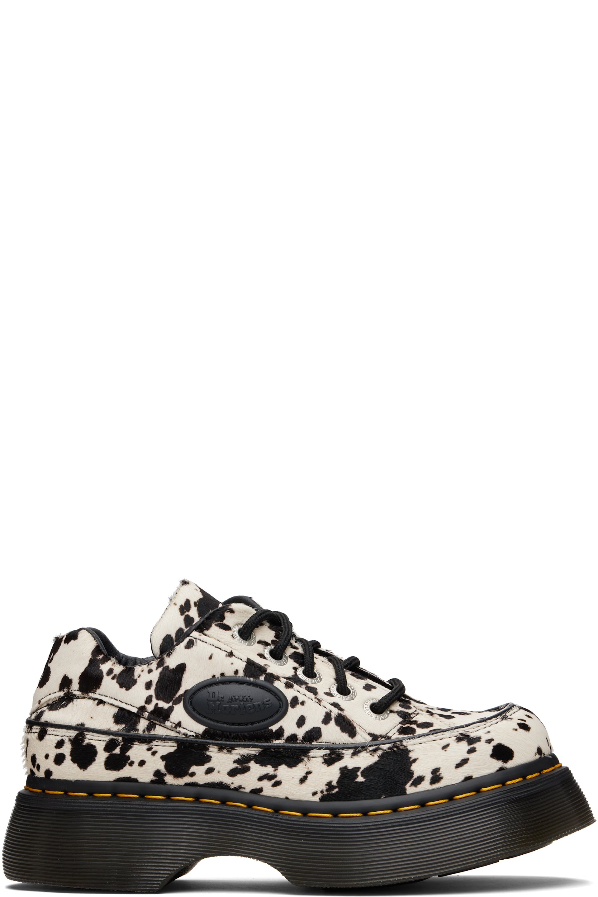 Dr. Martens - ブラック＆ホワイト Buzz 5-Eye Dalmatian Hair On Leather ダービー