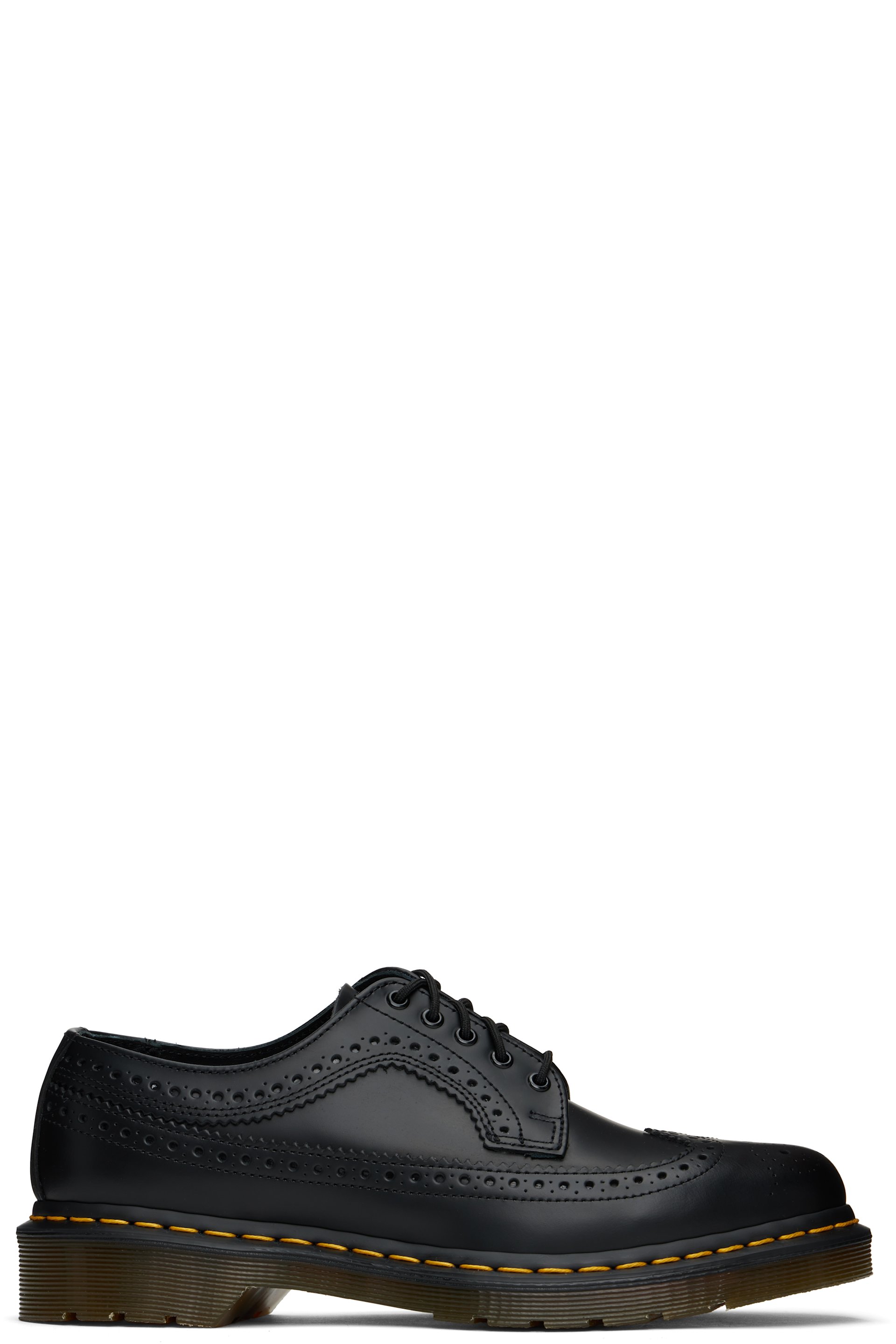 Dr. Martens - Derbys de style brogue 3989 noirs en cuir lisse à surpiqure jaune