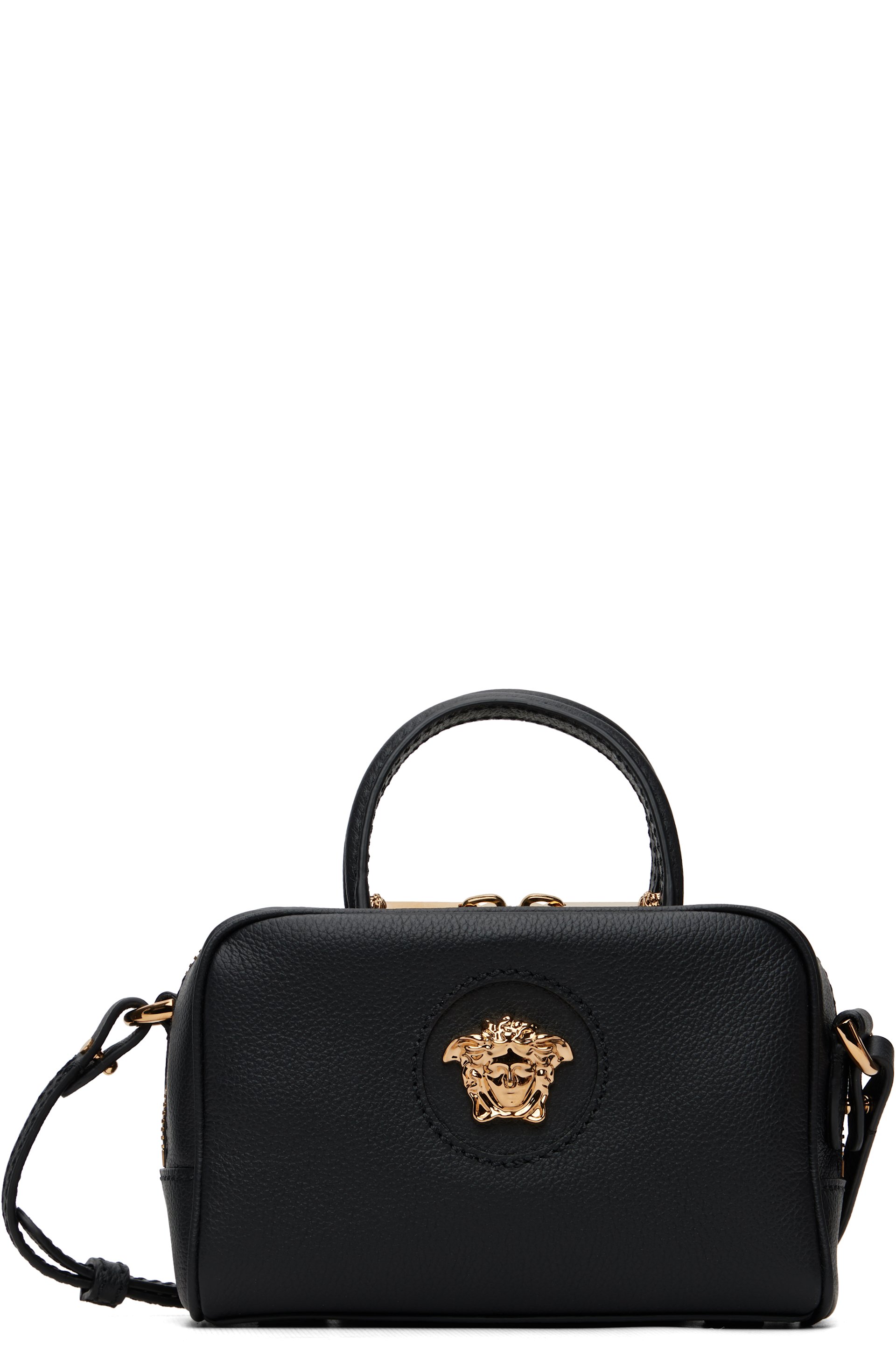 Versace - Mini sac Boston noir en cuir à ferrure à logo La Medusa