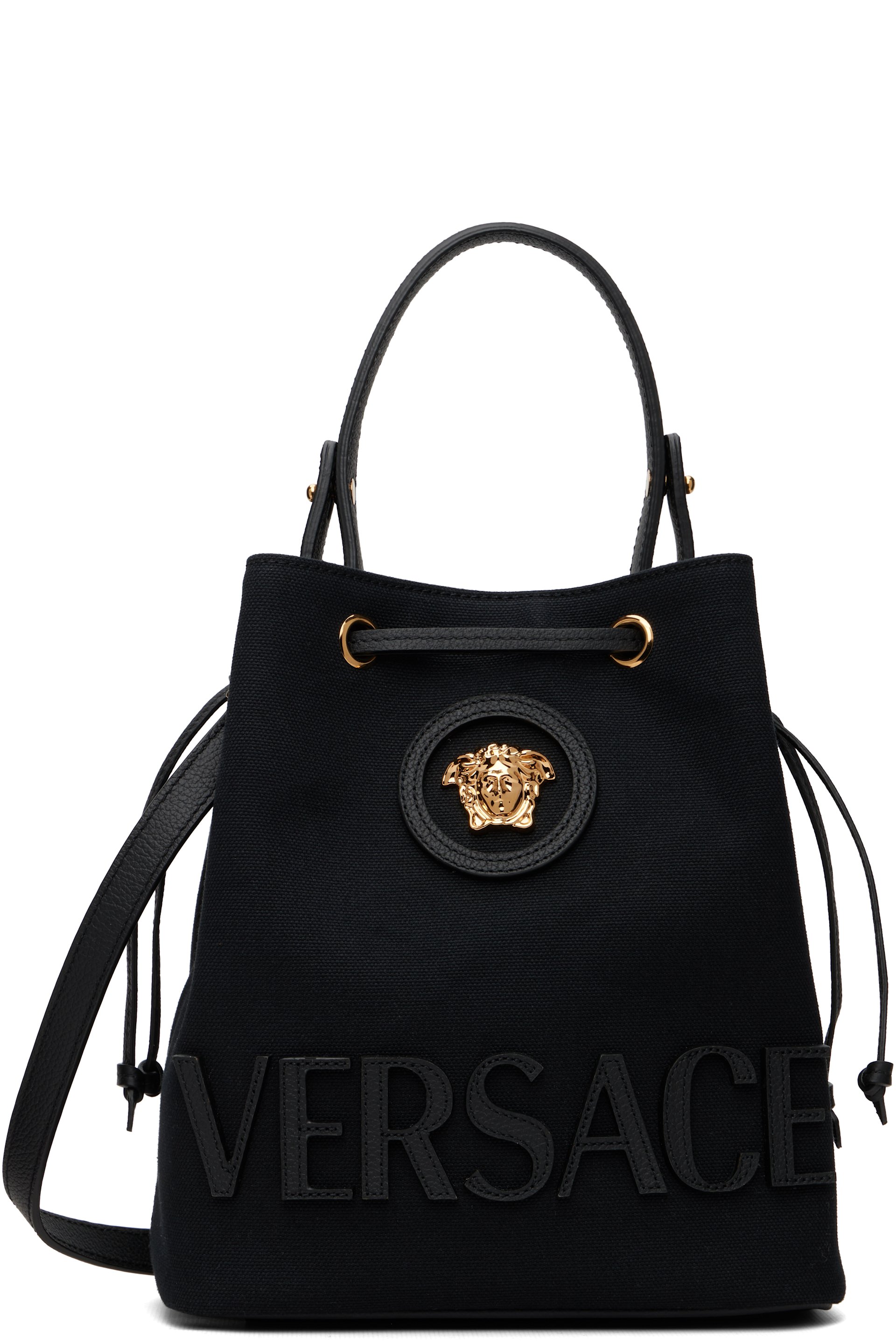 Versace - Sac seau noir en canevas à logo La Medusa