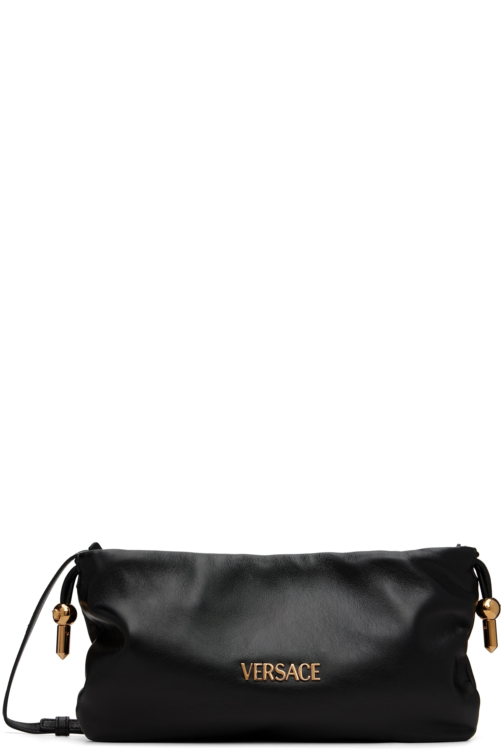 Versace - Mini sac noir en cuir nappa à étiquette Versace