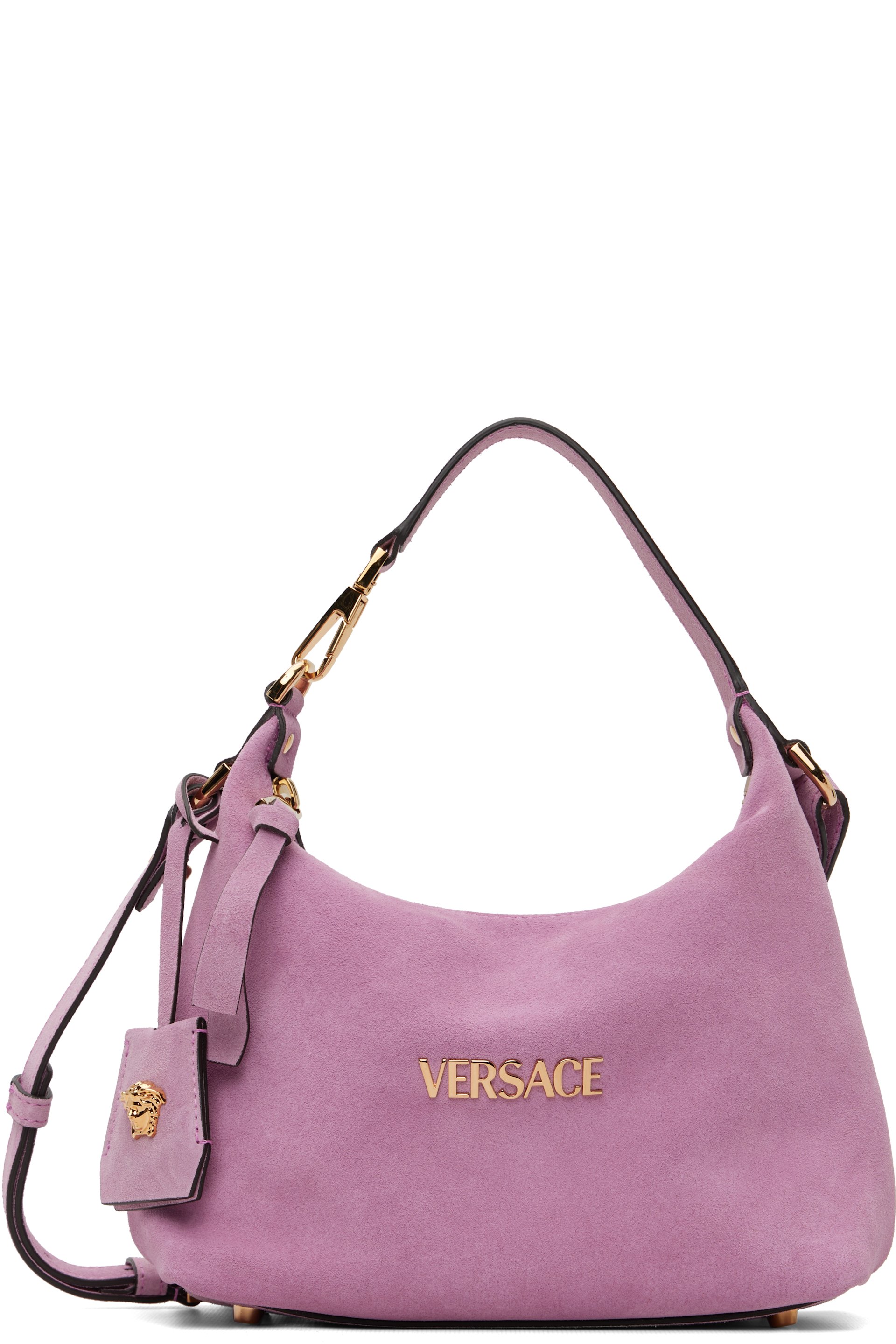Versace - Sac rose en suède à étiquette Versace Tag