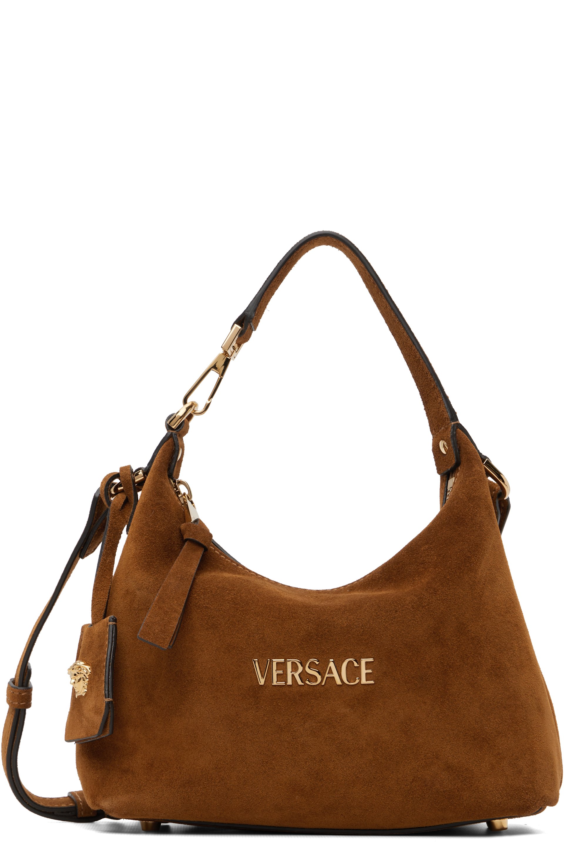 Versace - Sac brun clair en suède à étiquette Versace