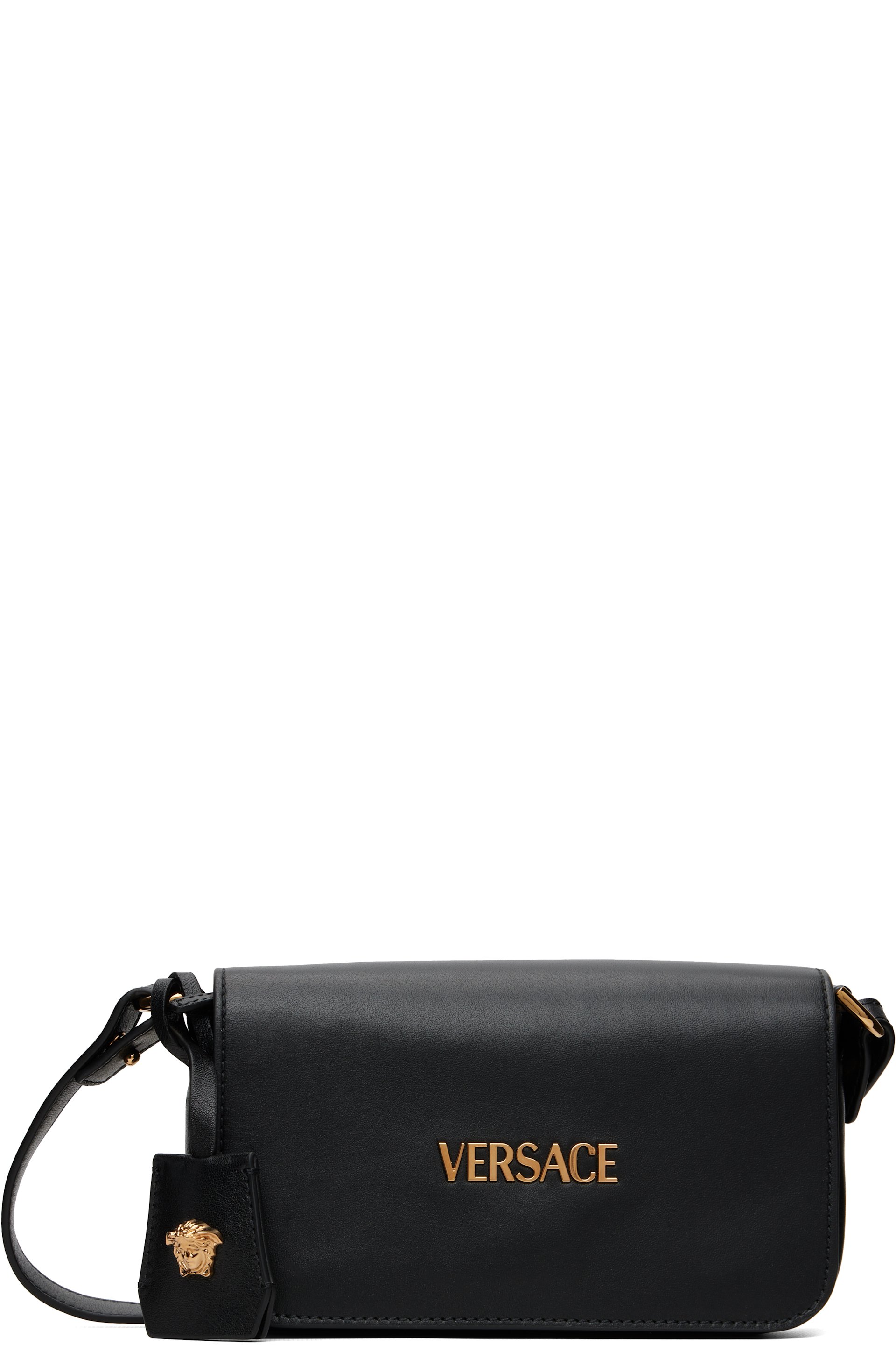 Versace - Mini sac noir en cuir nappa à étiquette Versace