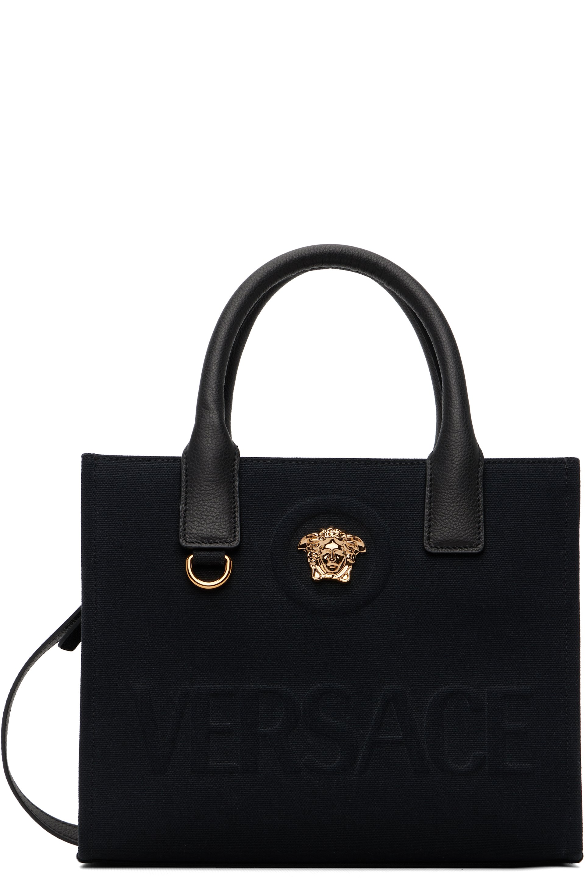 Versace - Mini sac noir en canevas à logo La Medusa