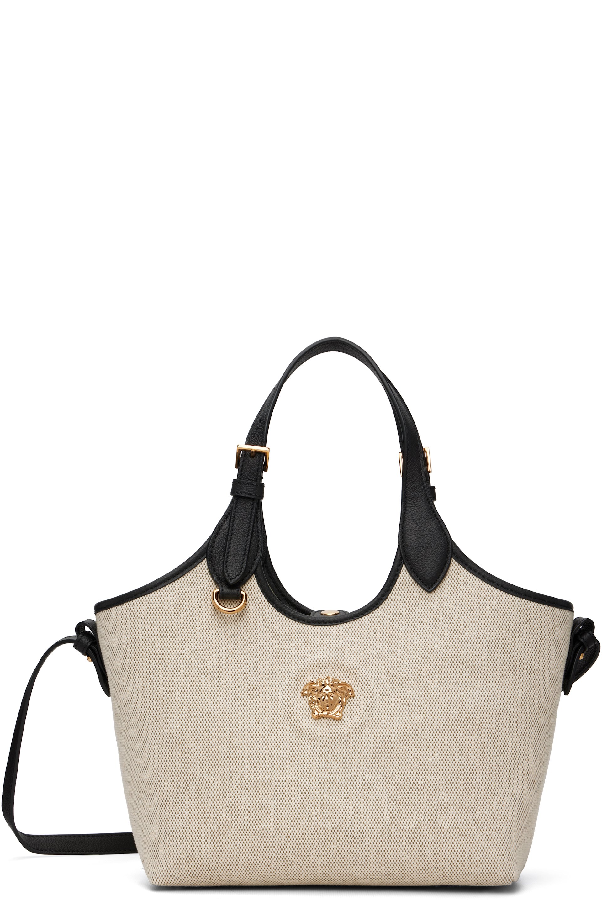 Versace - Mini cabas beige en canevas à logo La Medusa