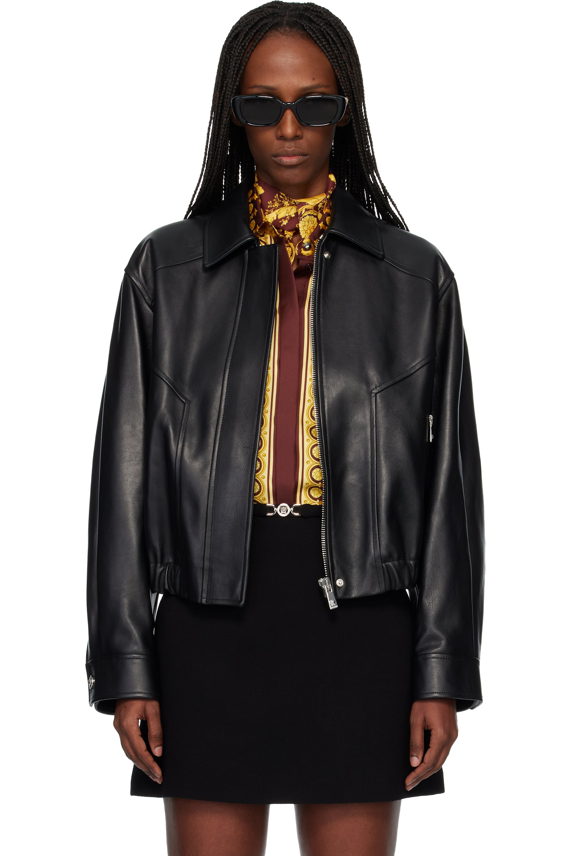 Versace - Blouson noir en cuir