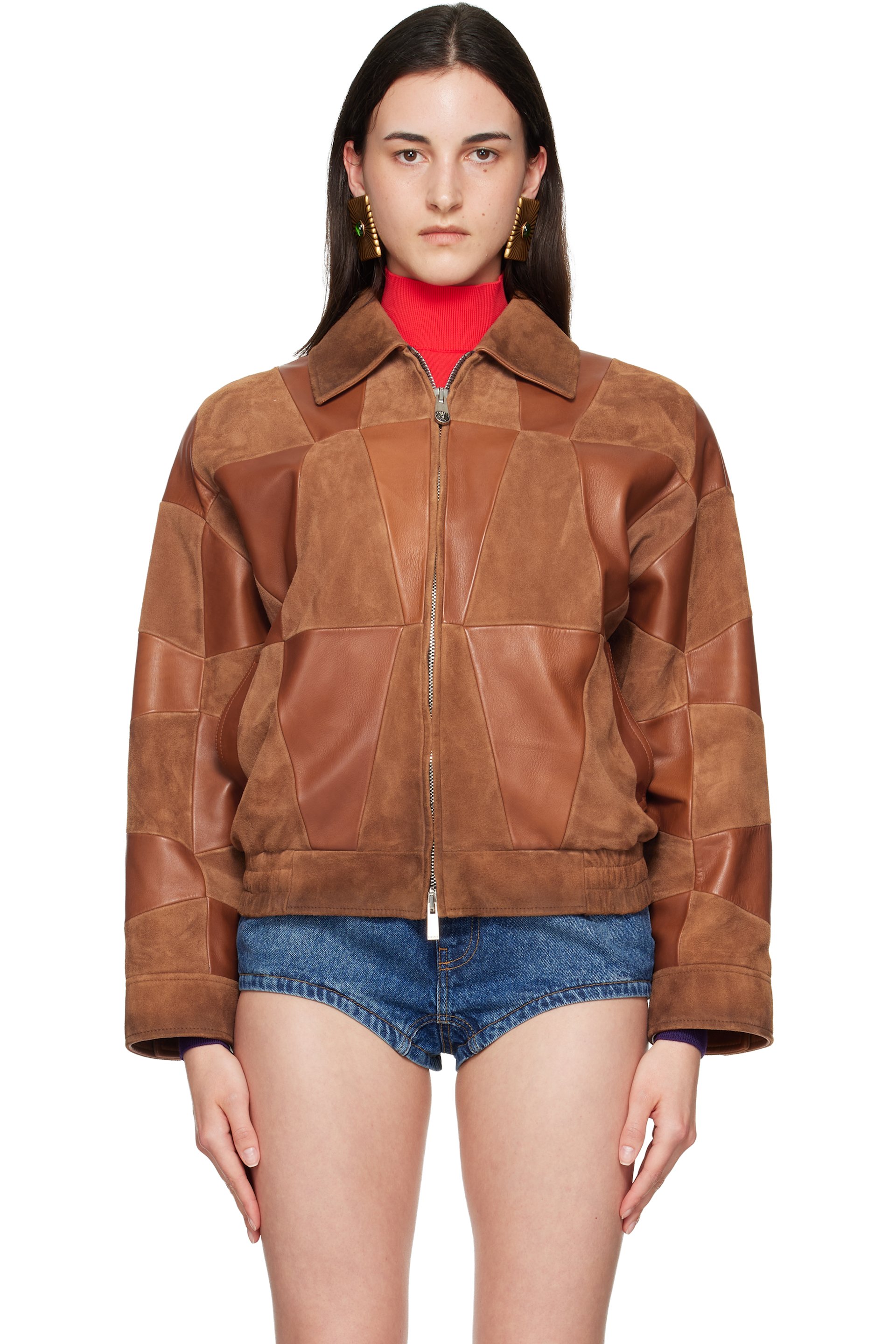 Versace - Blouson brun clair en cuir