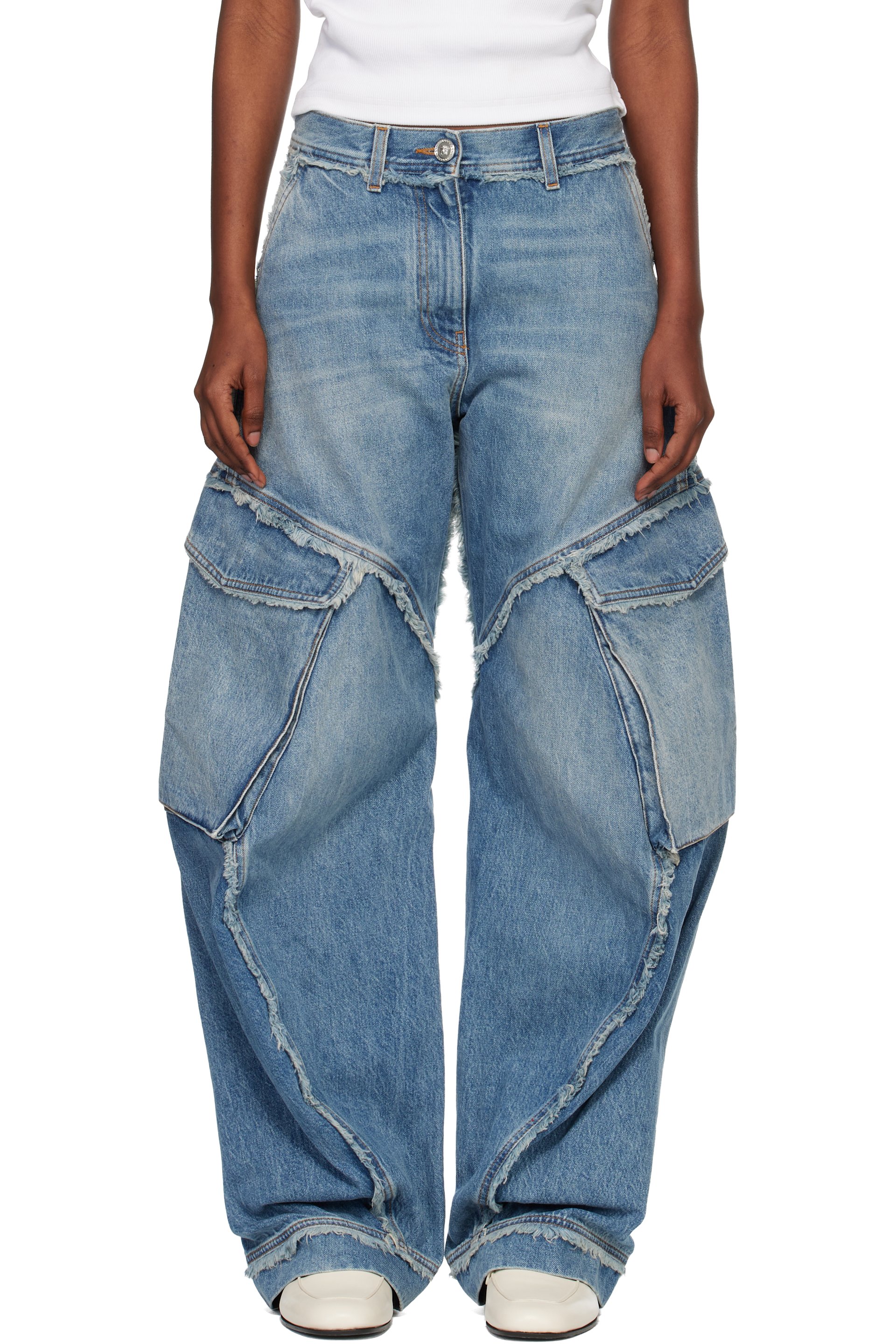 Versace - jean cargo bleu à taille basse