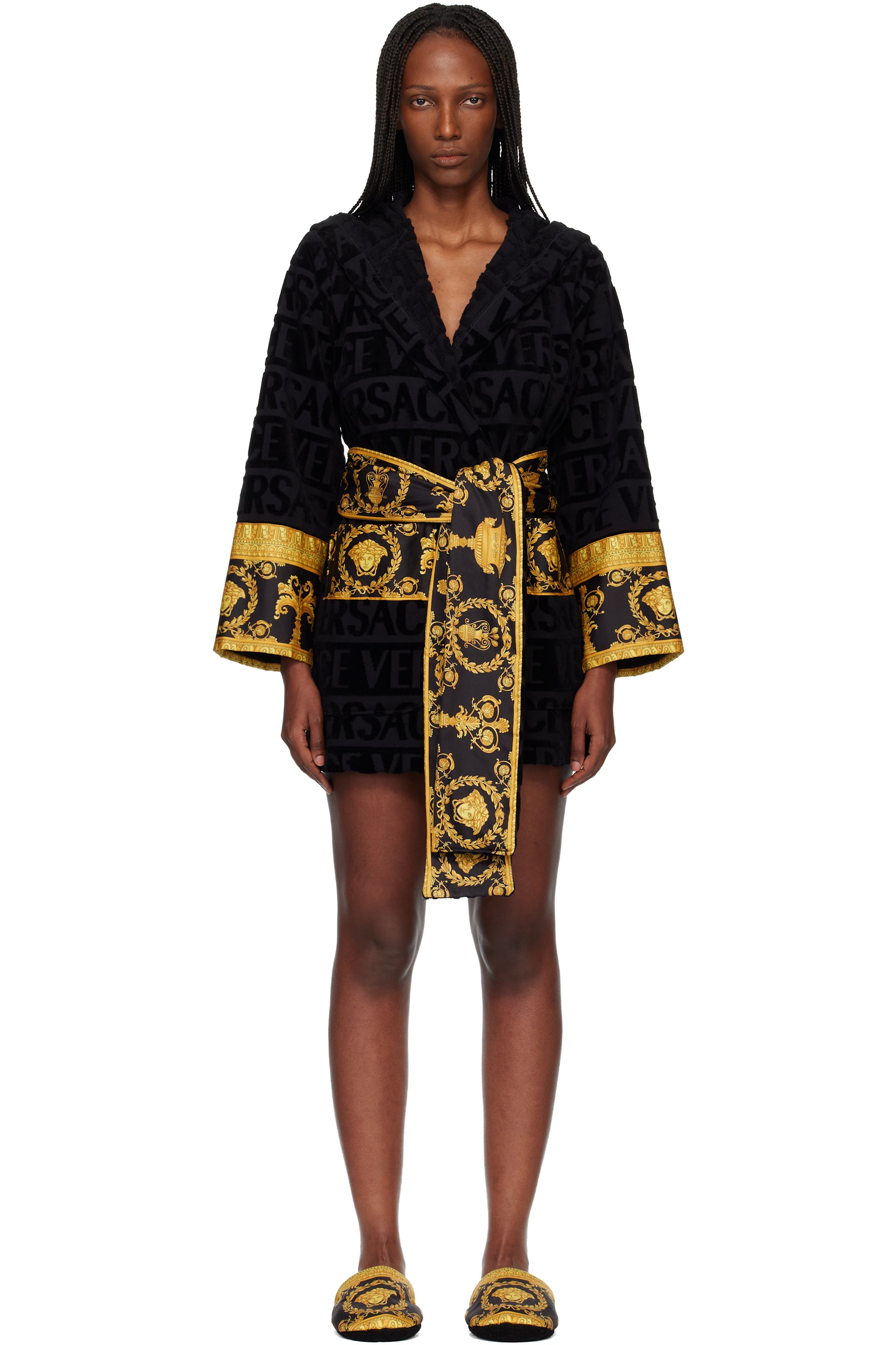 Versace - Black 'I Heart Baroque' Short Bathrobe
