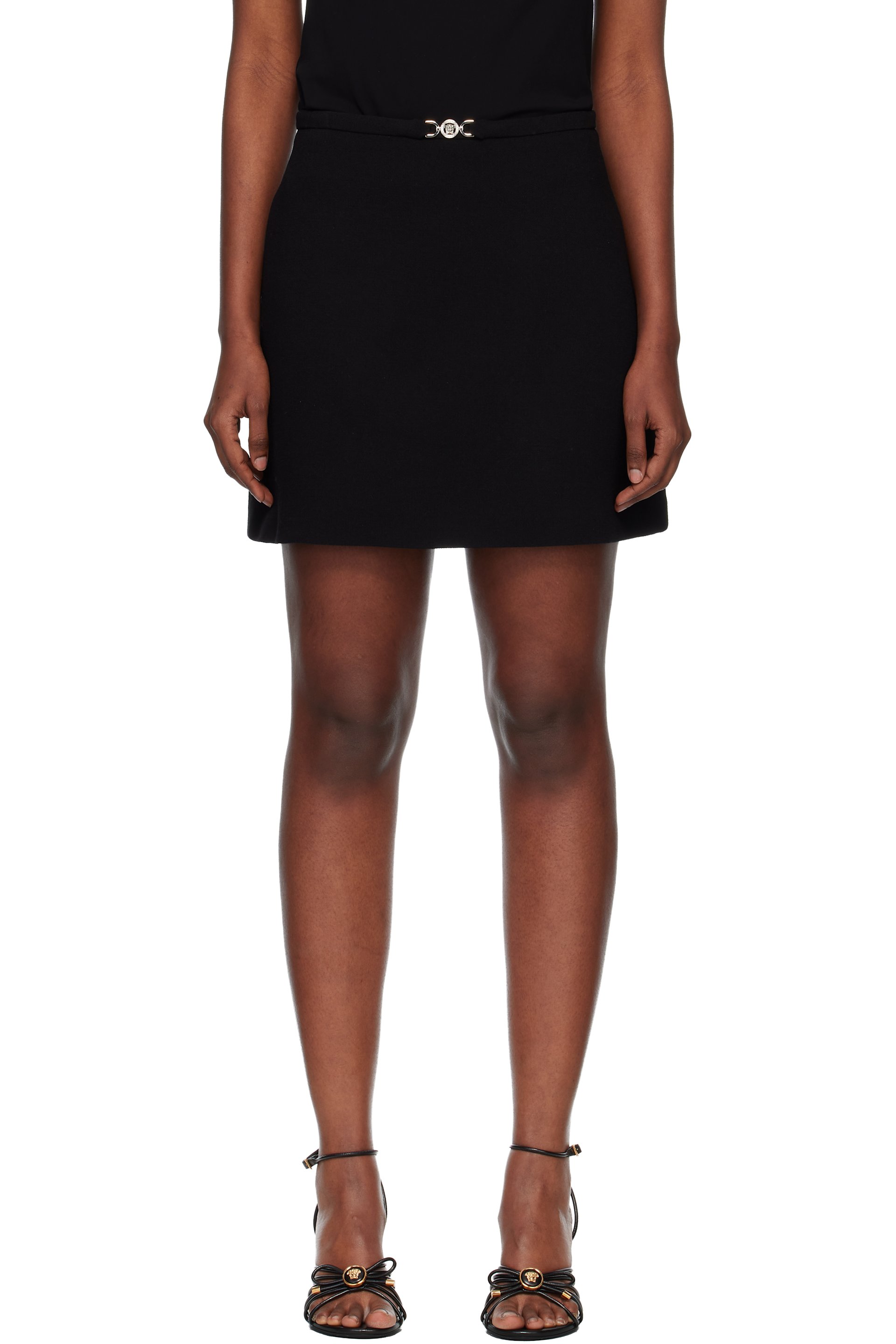 Versace - Minijupe trapèze noire en crêpe double face de laine