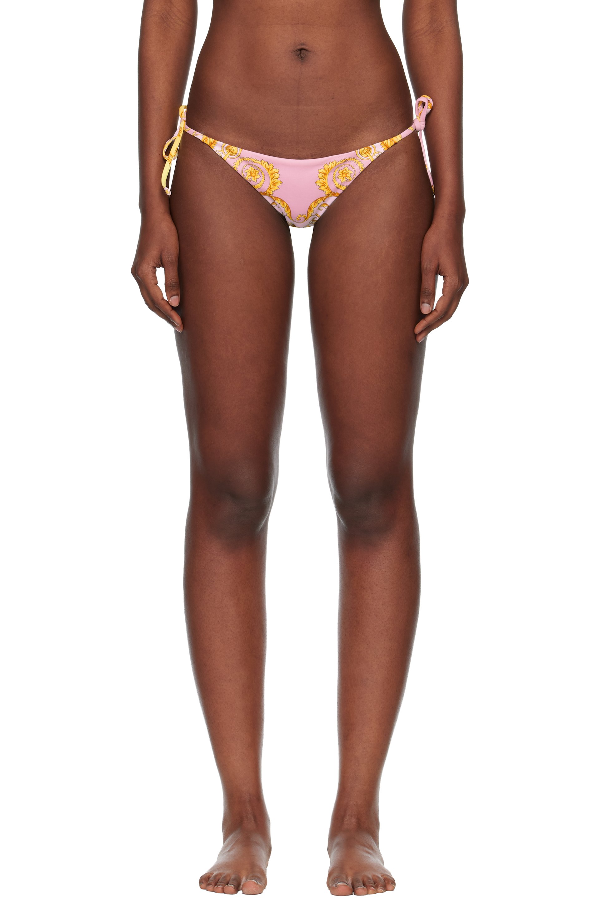Versace - Culotte de bikini jaune et rose à motif imprimé