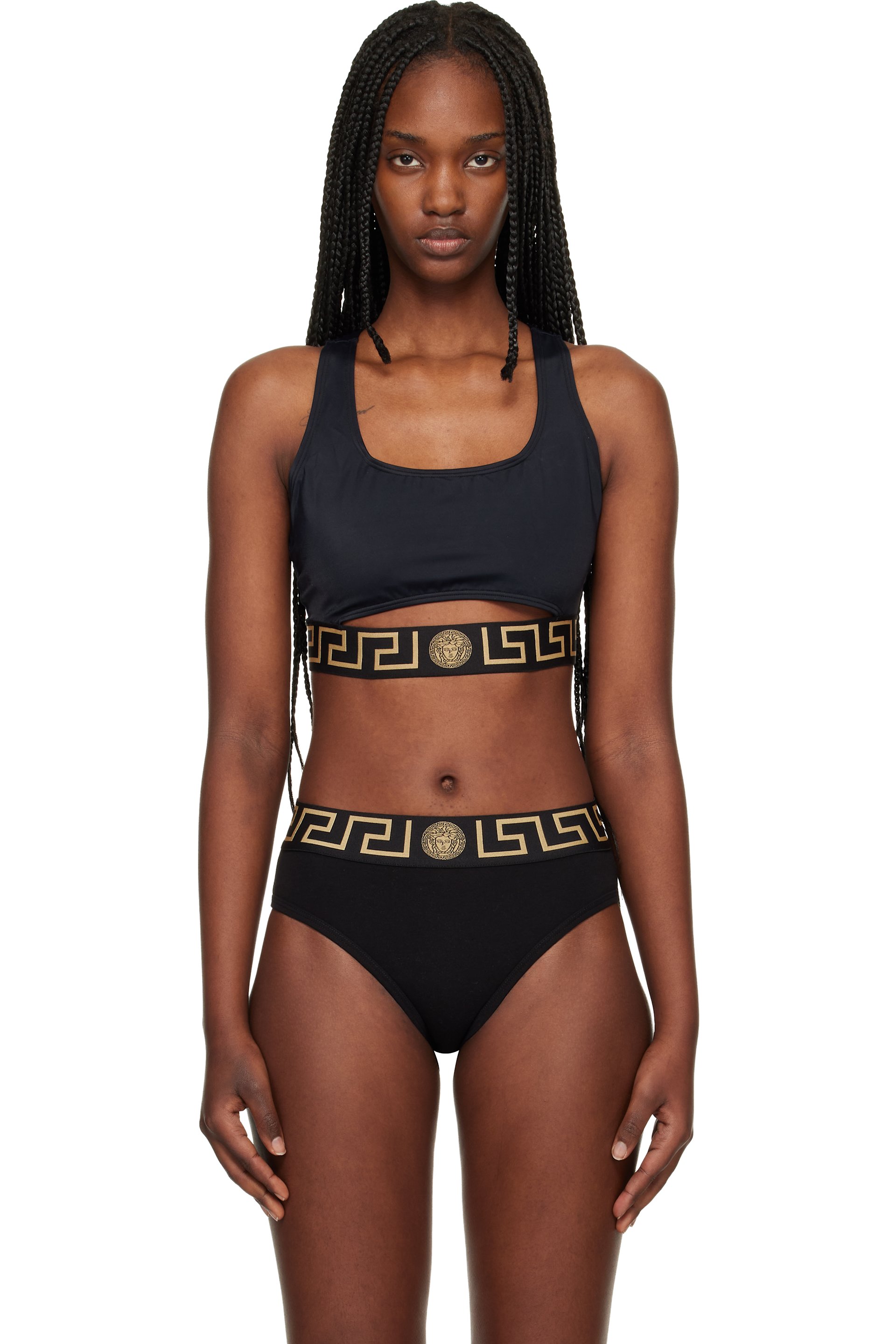 Versace - Haut de bikini noir à découpe