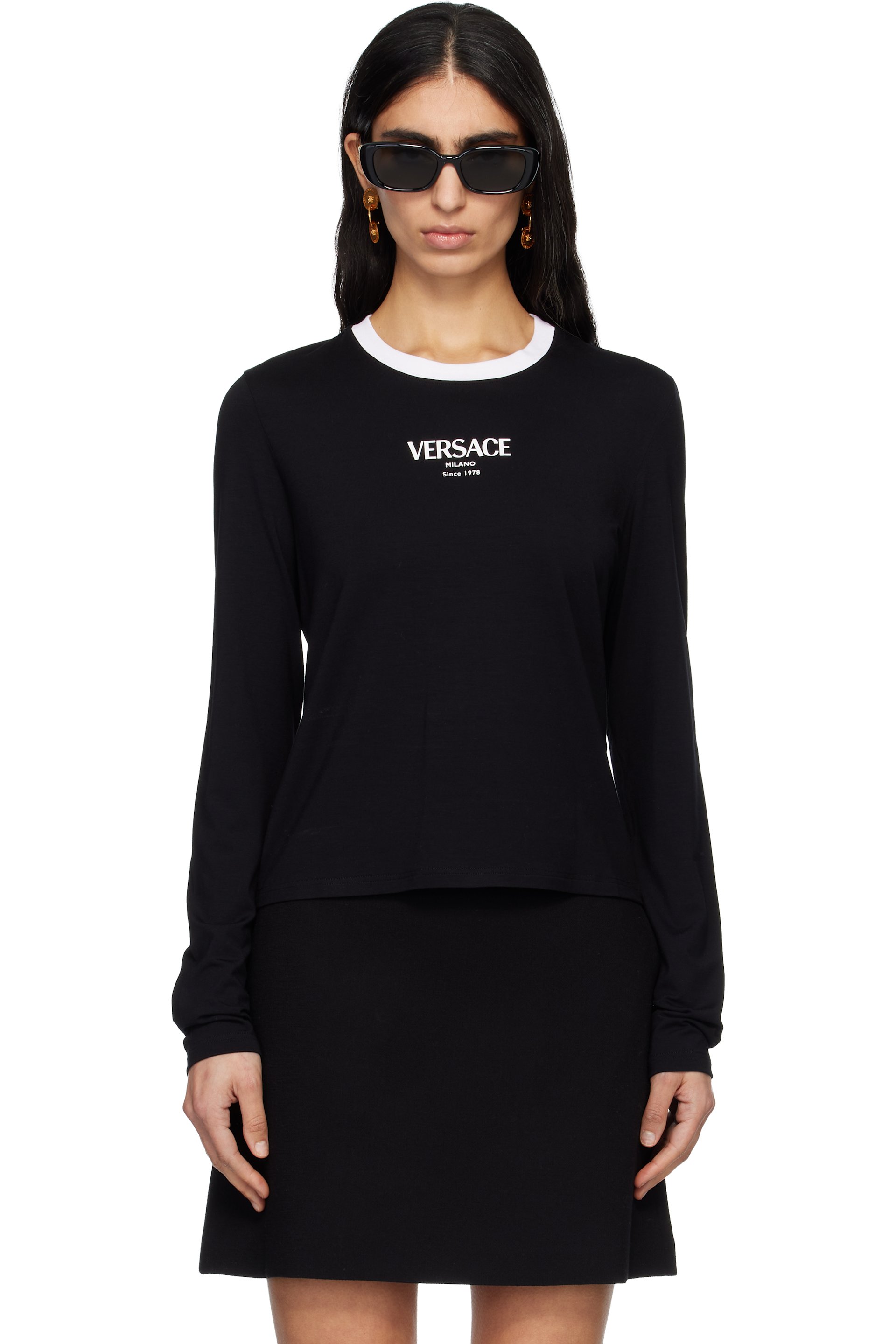 トップス gianni versace Y Embroidered Cotton-Jersey T-Shirt Black | VERSACE CA