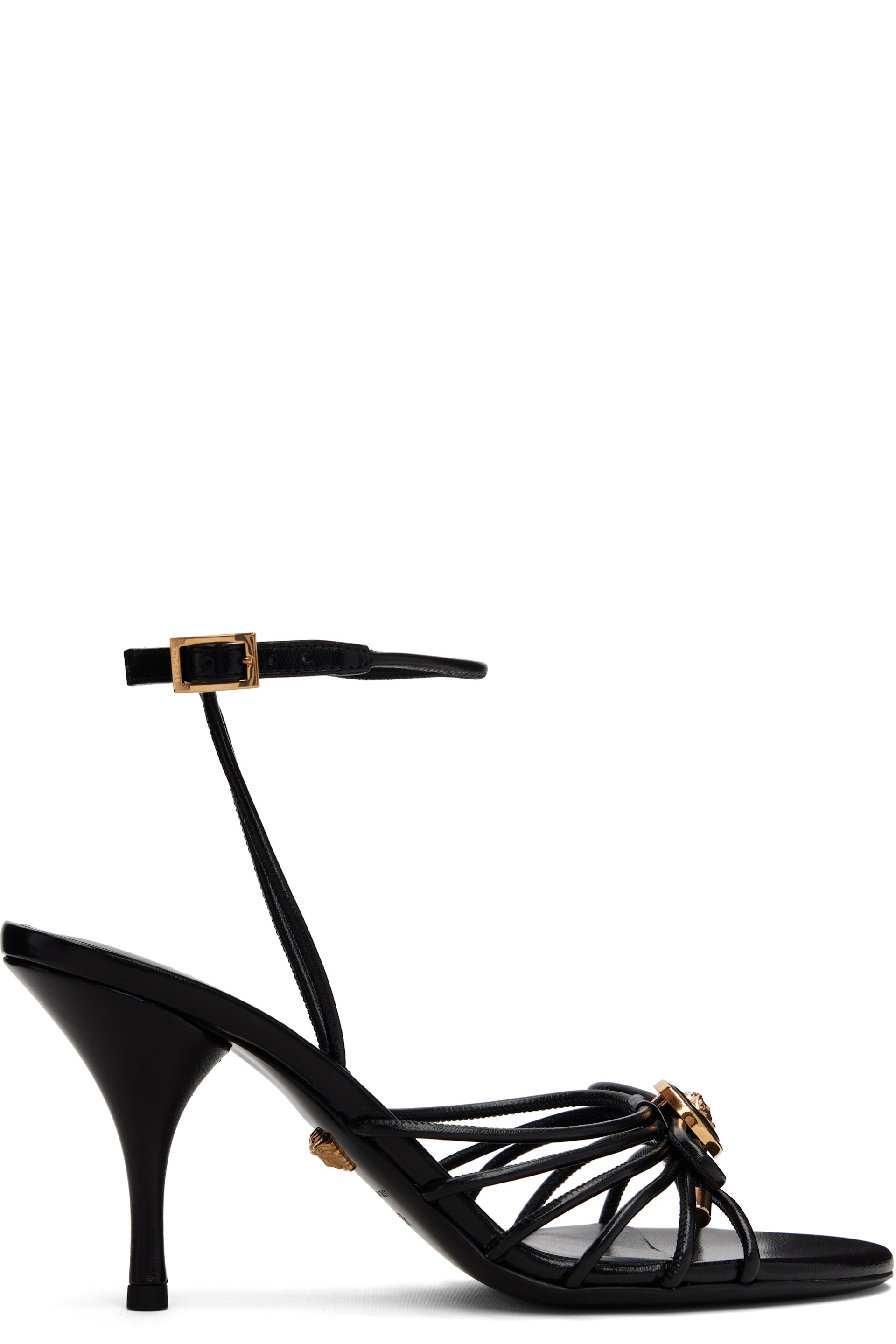 Versace - Sandales à talon de 85 mm noires en cuir nappa à boucle Opera