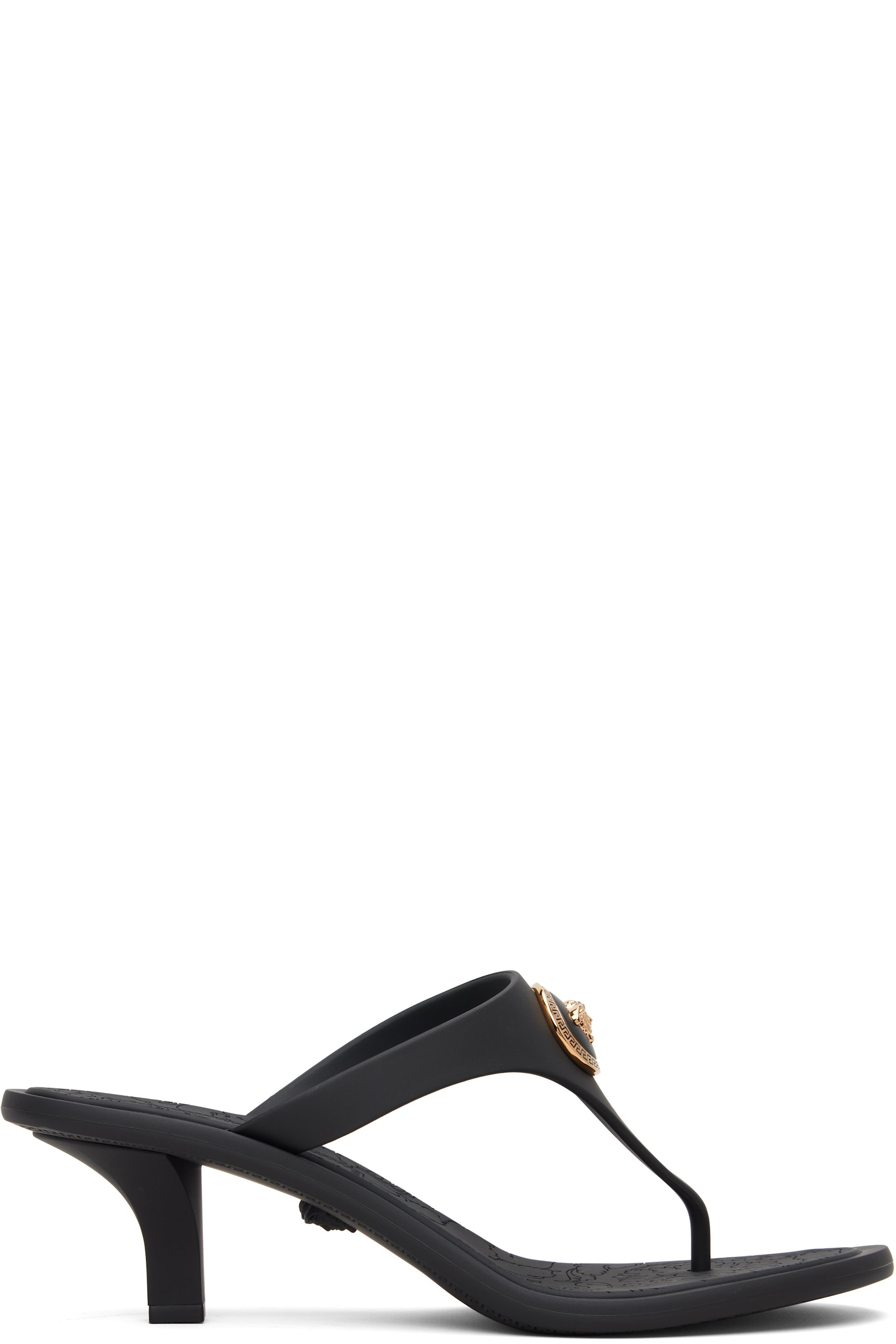 Versace - Sandales à talon noires en caoutchouc à logo Medusa Alia