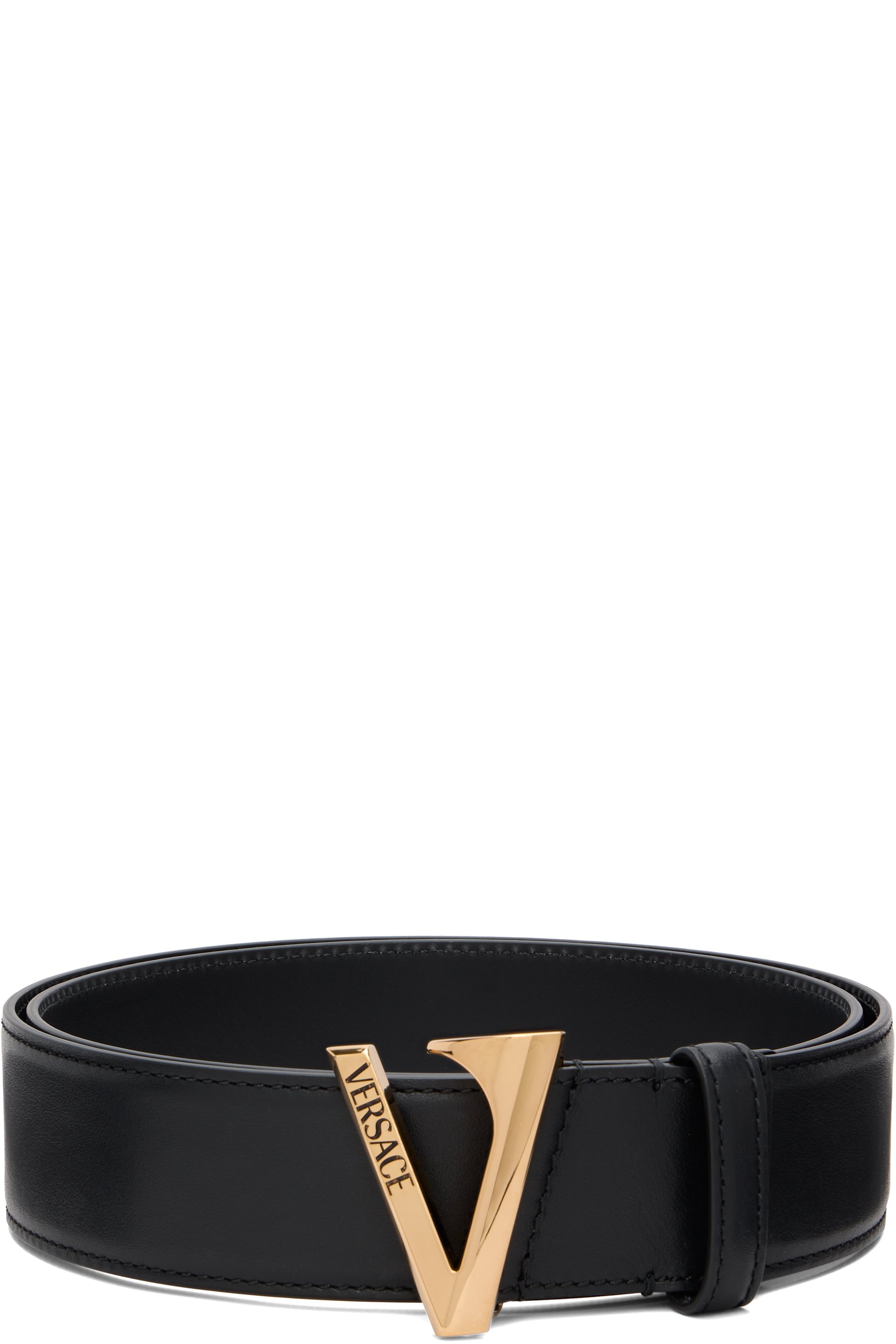 Versace - Ceinture noire en cuir à ferrure à logo