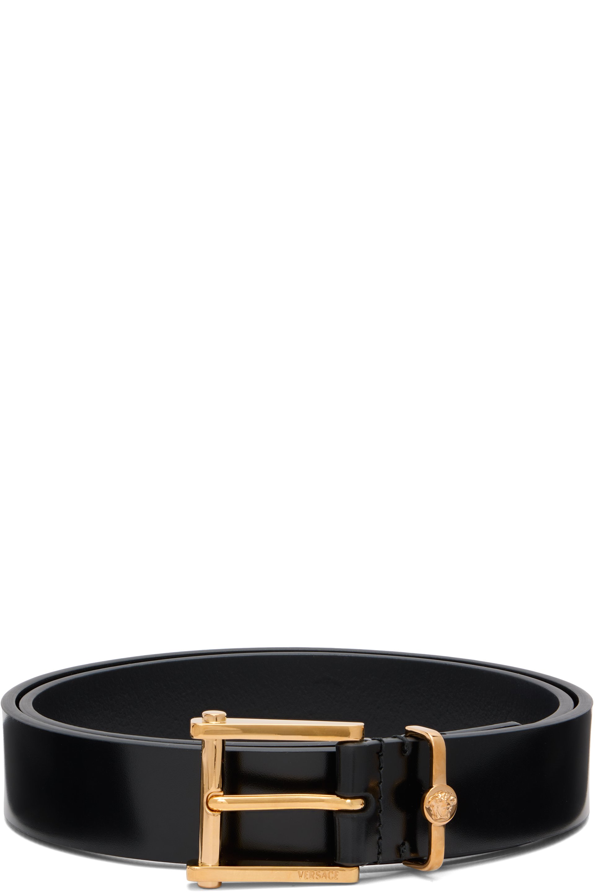 Versace - Ceinture noire en cuir à logo