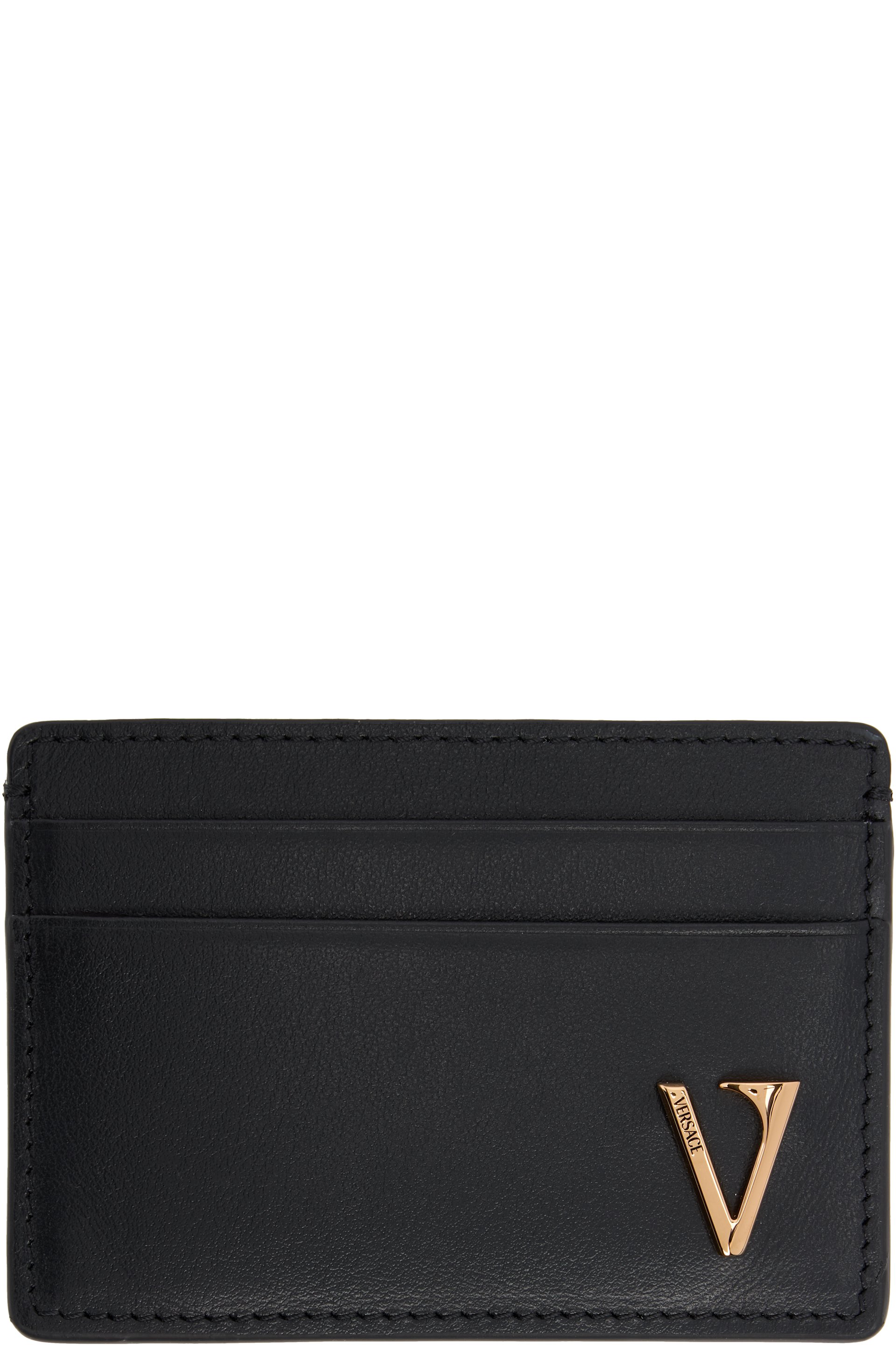 Versace - Black 'V' Leather Card Holder