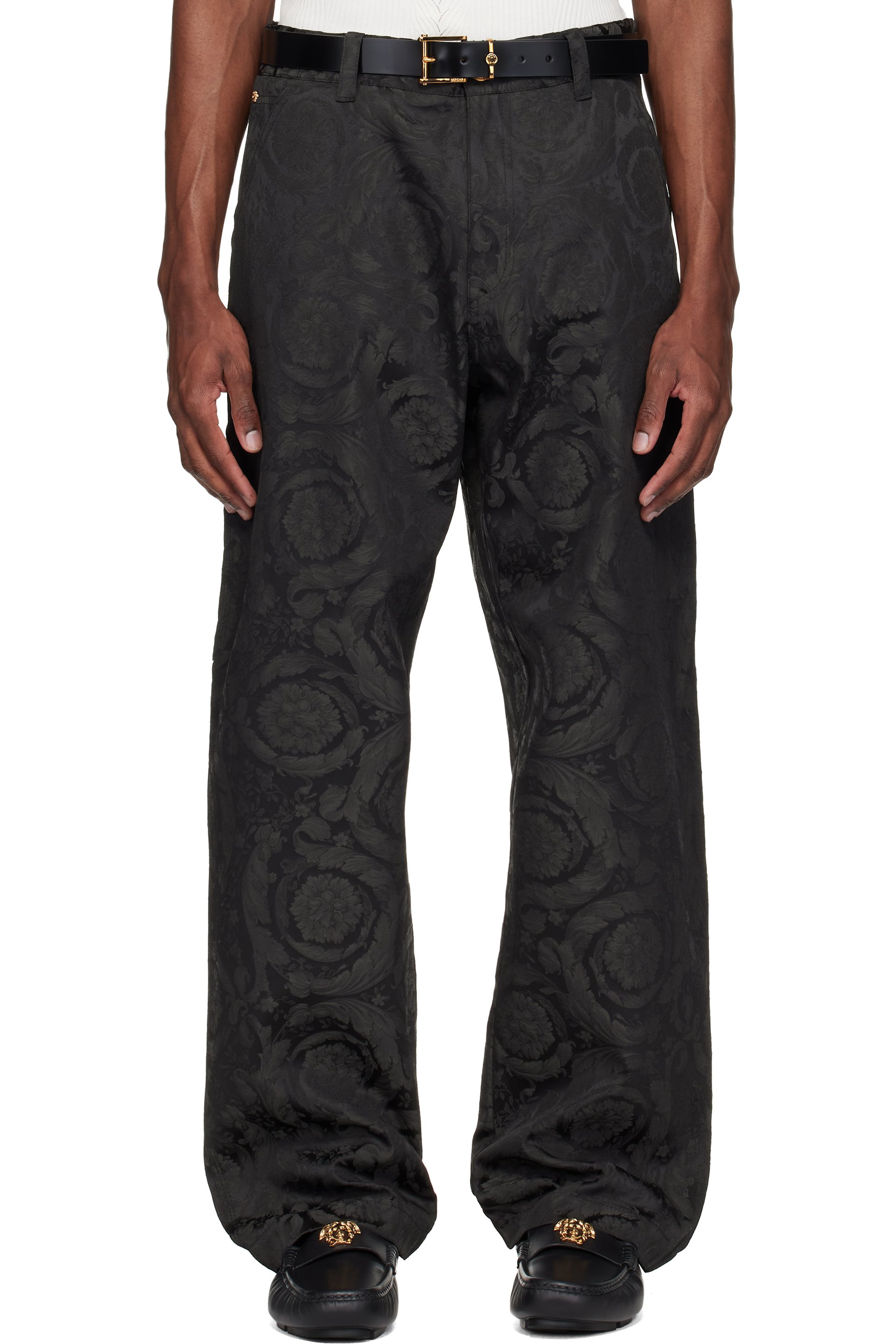Versace - Black Jacquard Cotton Carpenter Trousers