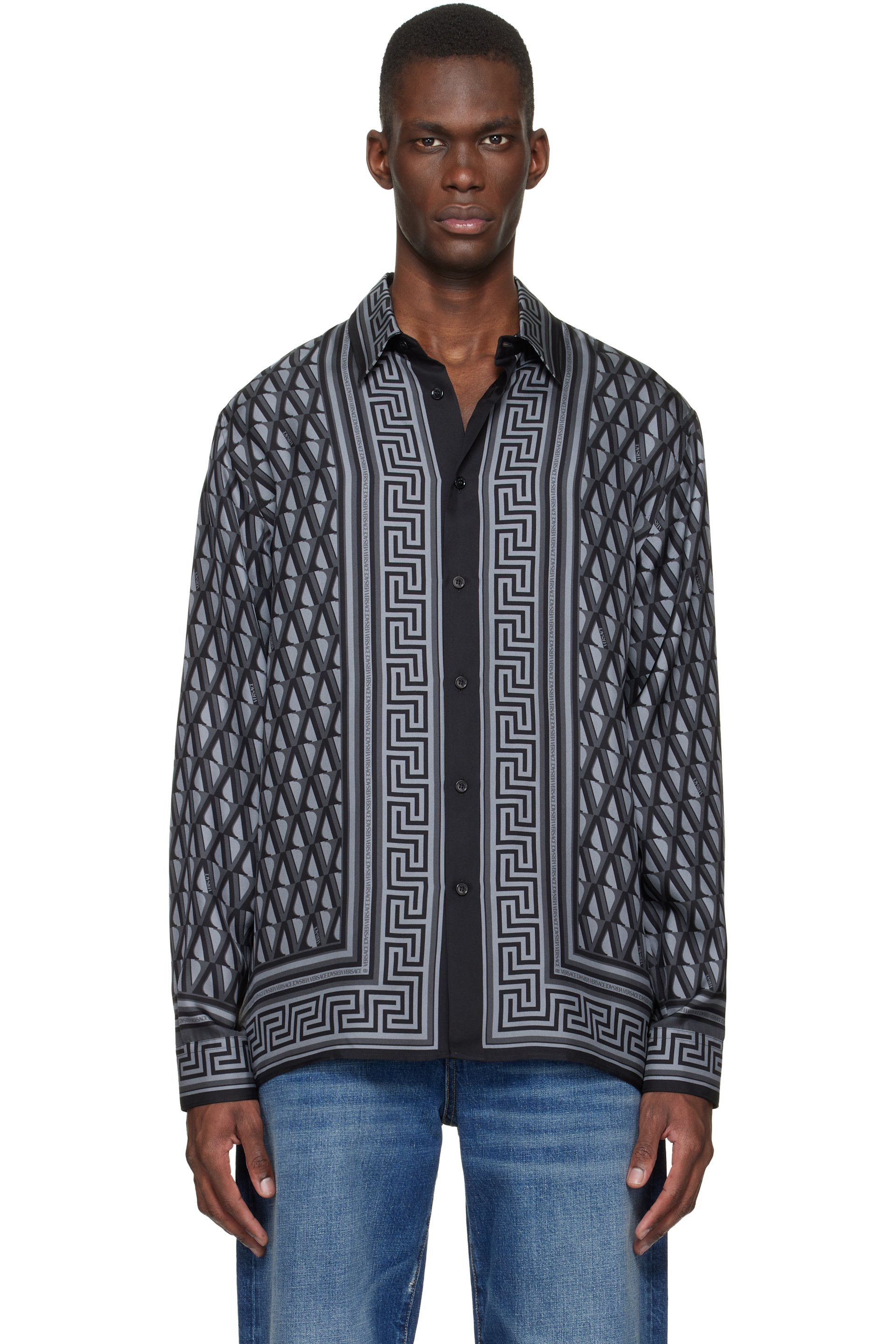 Versace - Black & Gray Printed Silk Twill Shirt