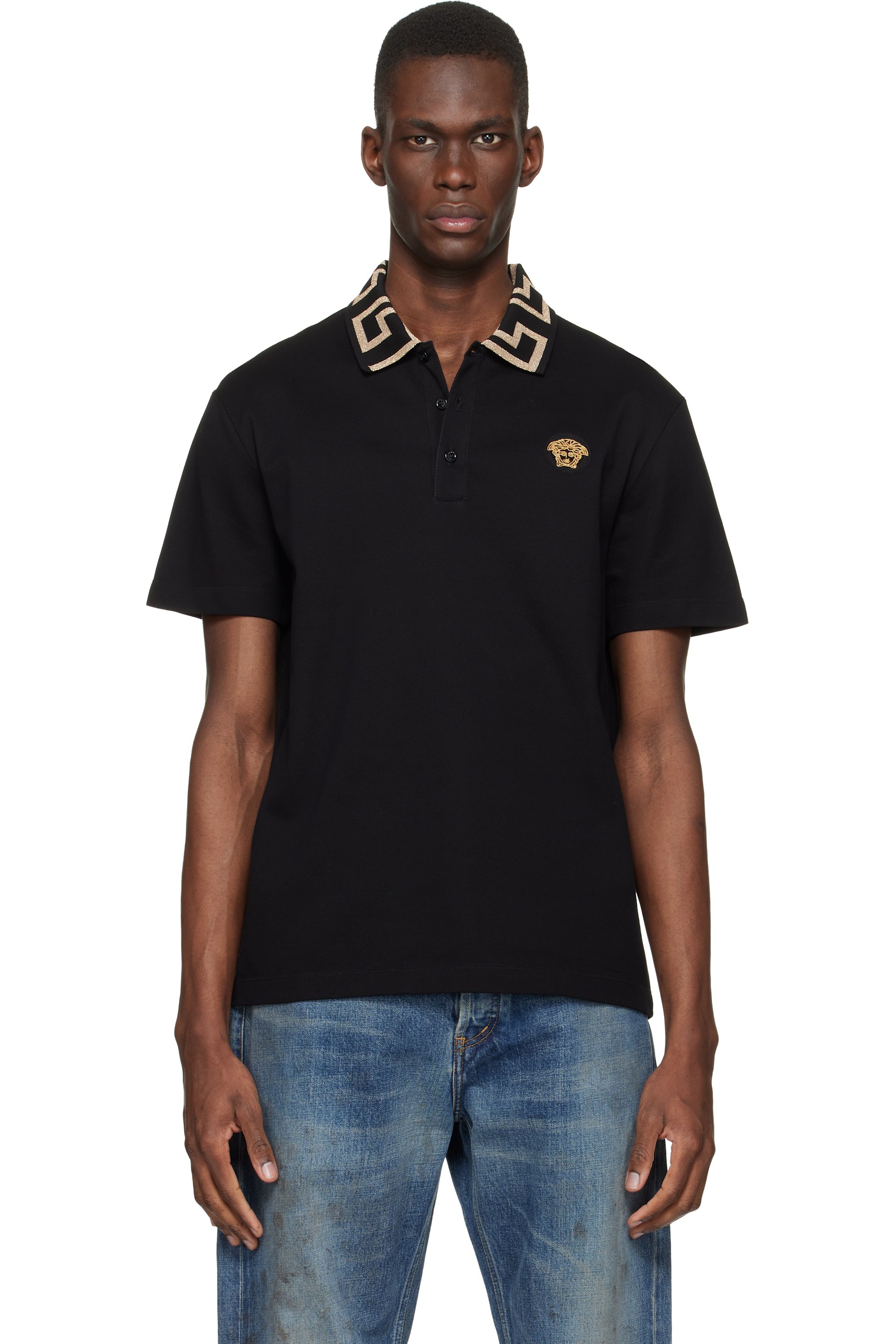 VERSACE ブラック ポロシャツ ギリシャ模様 ヴェルサーチ 261404M212001_1.jpg