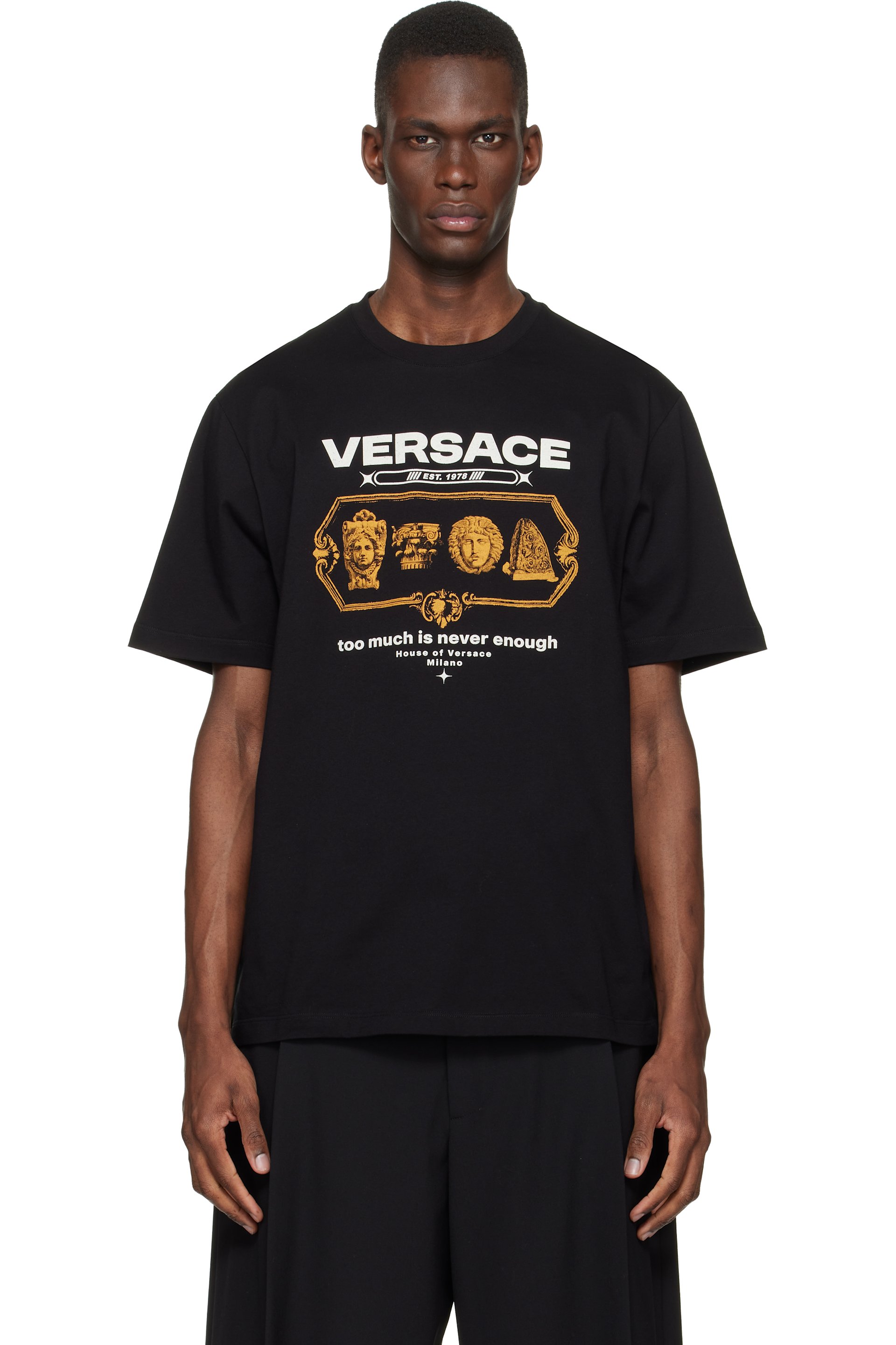 Versace: Black Compact Cotton-Jersey T-shirt | SSENSE
