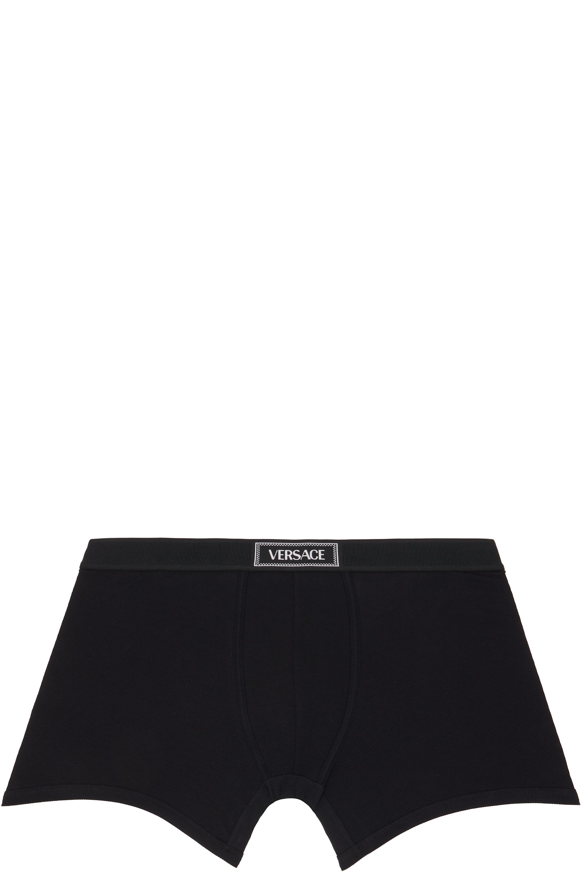 Versace - Black Cotton Ribbed Long Boxer Briefs