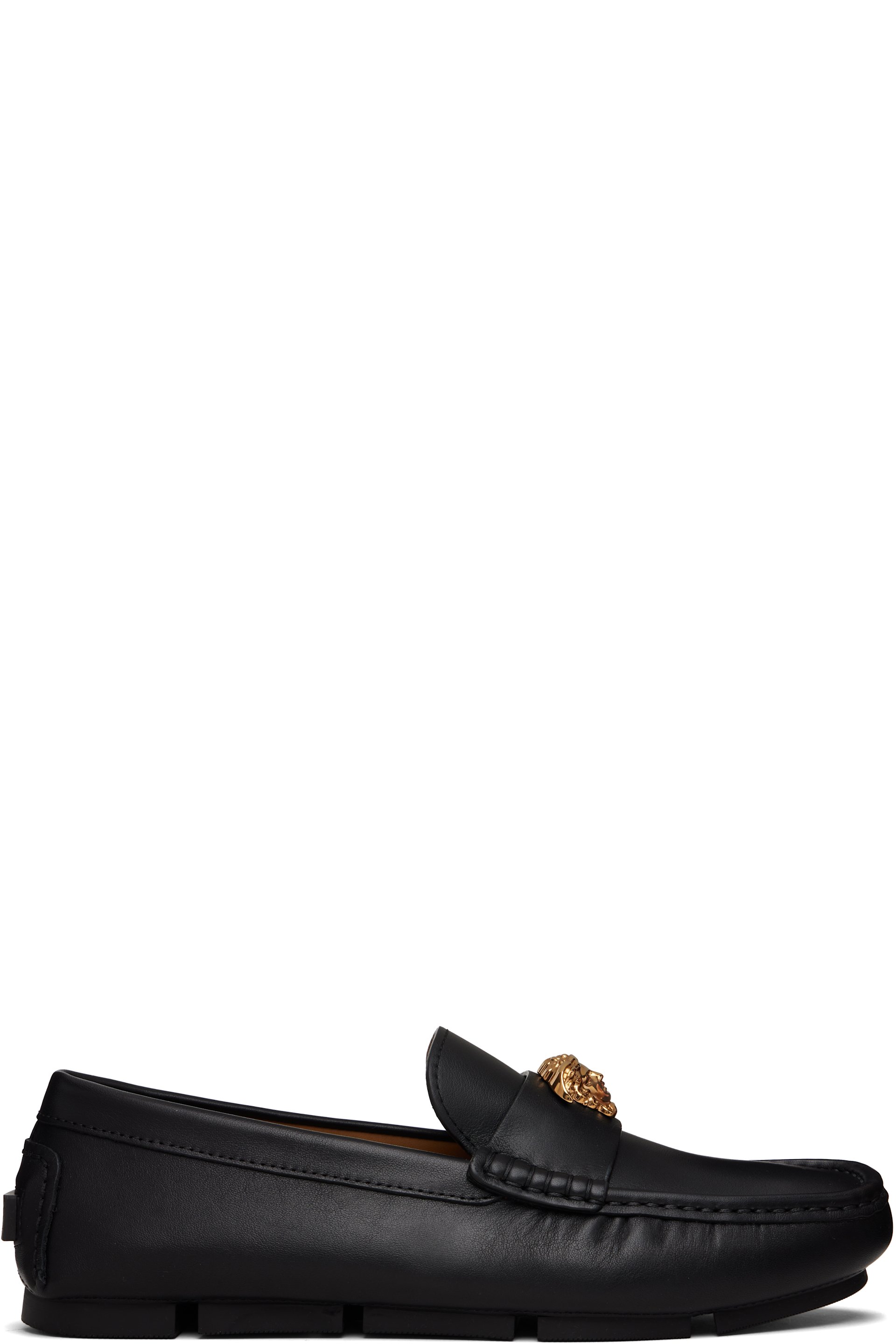 Versace - Black 'La Medusa' Leather Driver Loafers