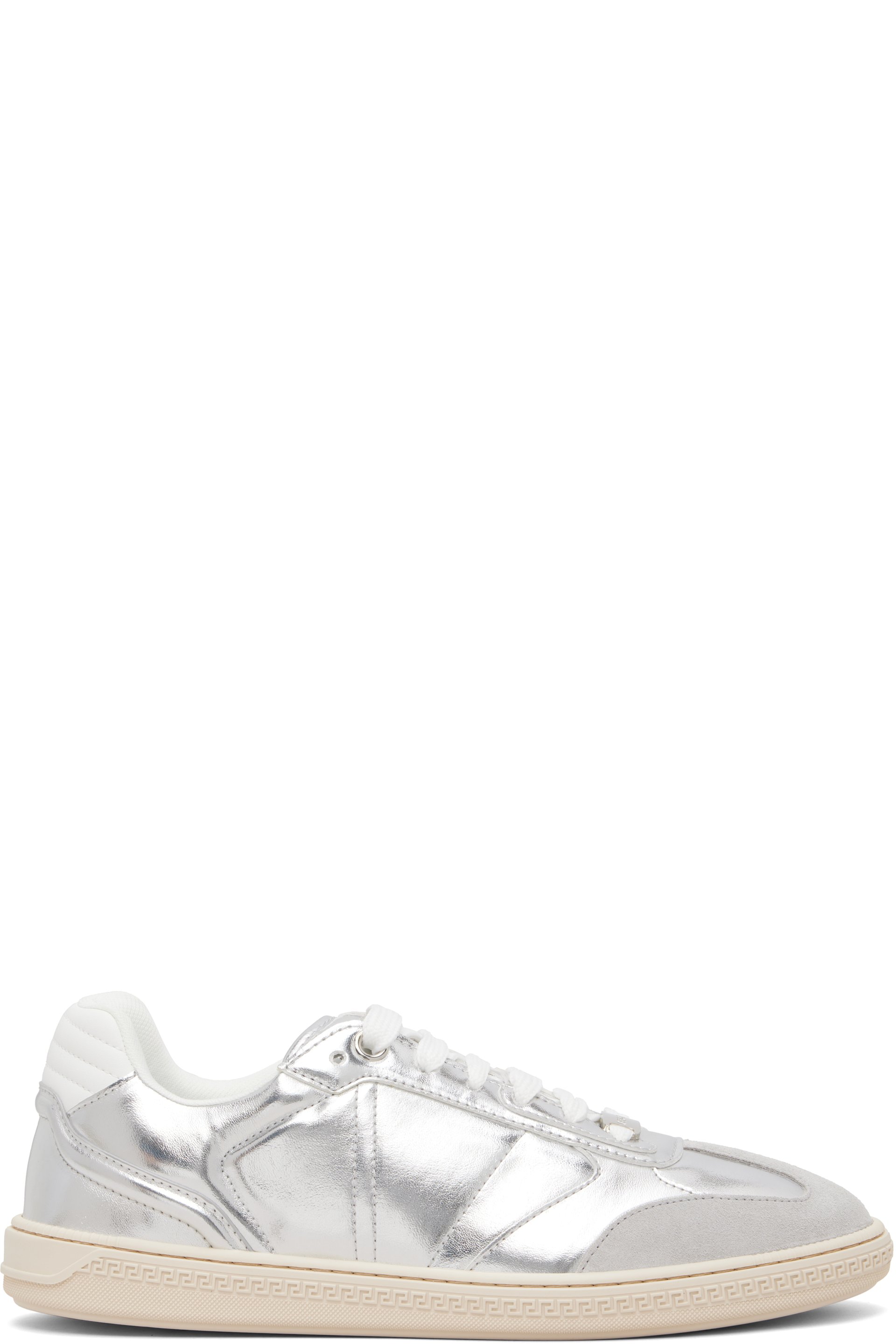 Versace - Silver Greca Court Metallic Faux-Leather Sneakers