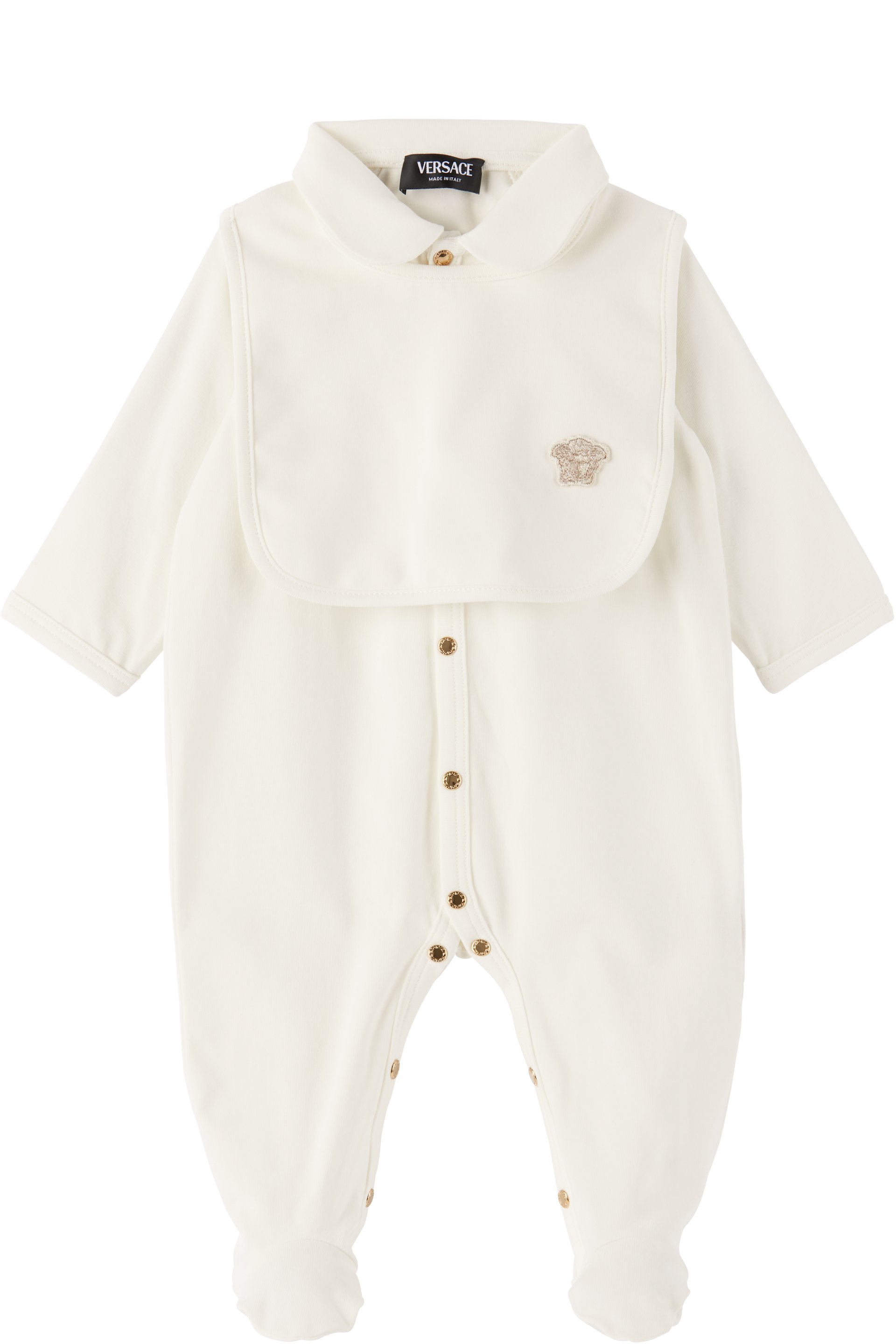 Versace - Baby White Cotton-Jersey Jumpsuit & Bib Set
