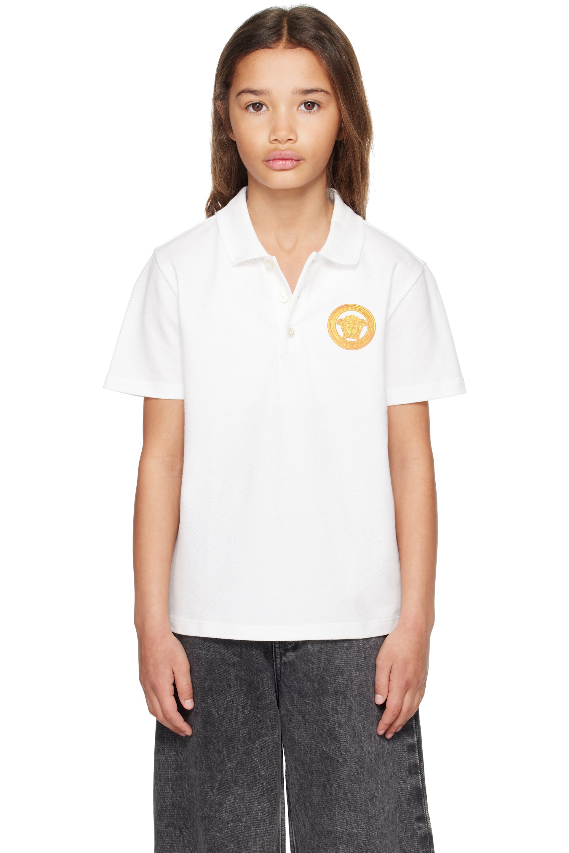 Versace - Kids White Printed Cotton-Piqué Polo
