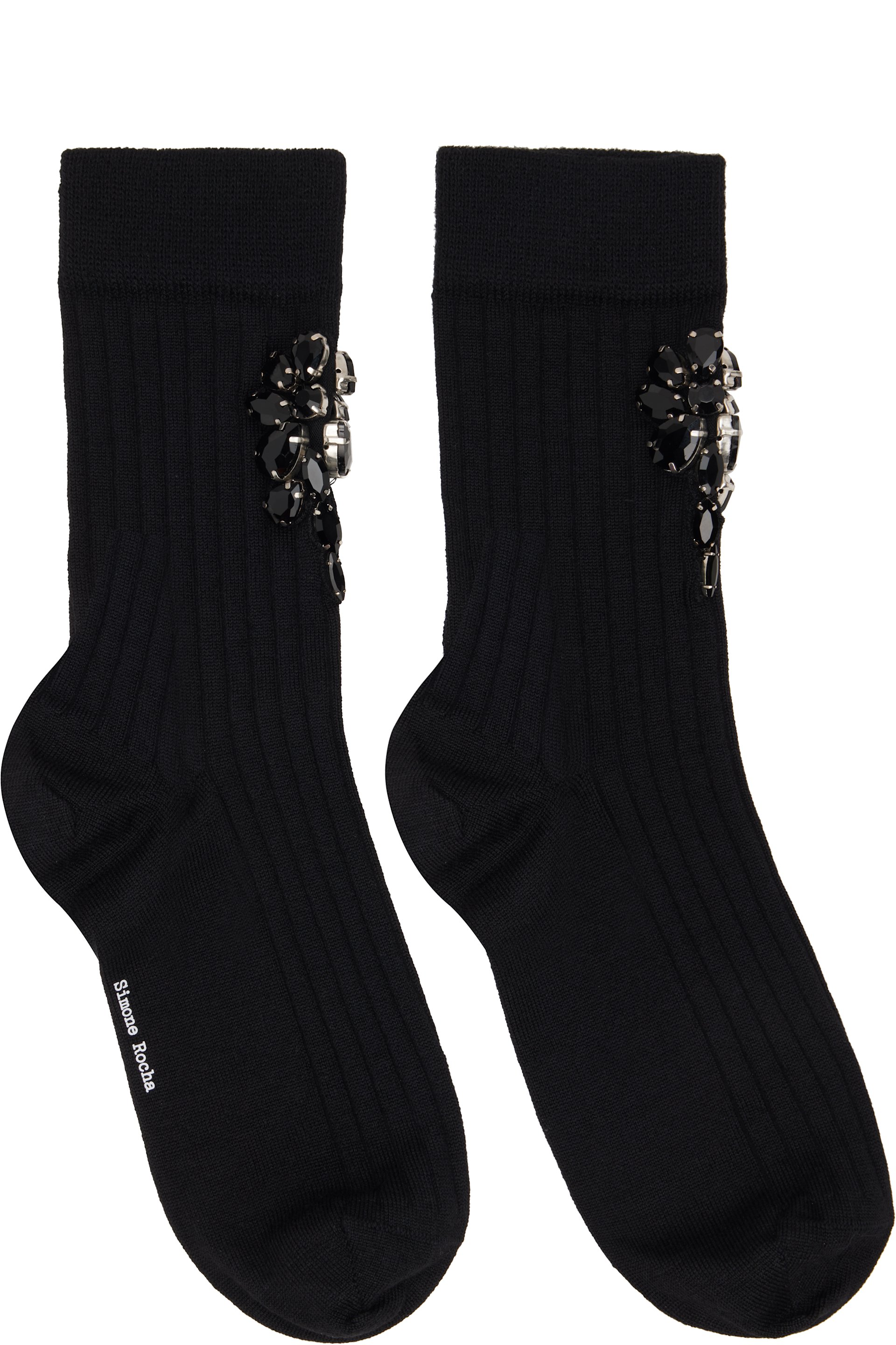 Simone Rocha - Black Poppy Crystal Flower Ribbed Ankle Socks