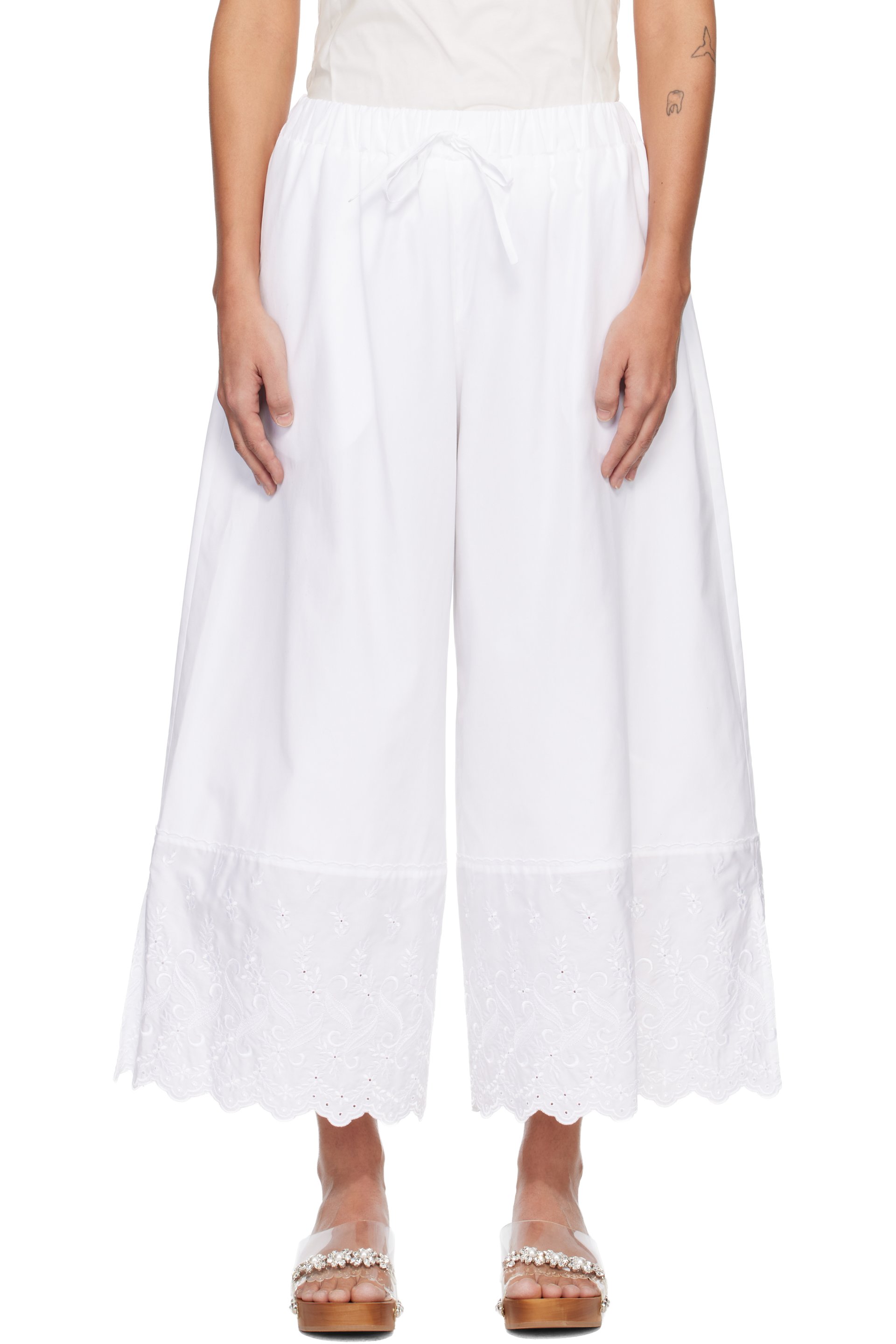 Simone Rocha - ホワイト Cropped Trim Easy トラウザーズ