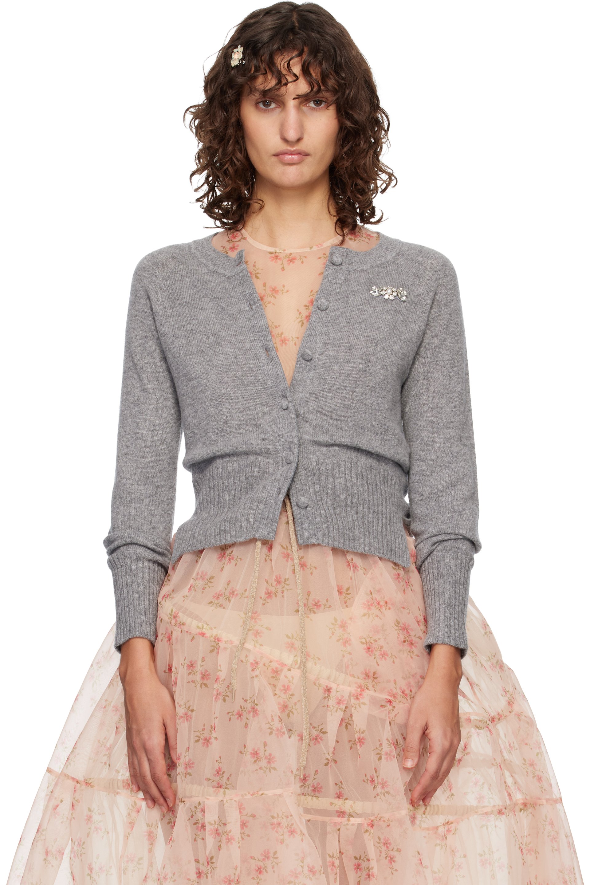 Simone Rocha - グレー Embellished Relaxed カシミヤ カーディガン