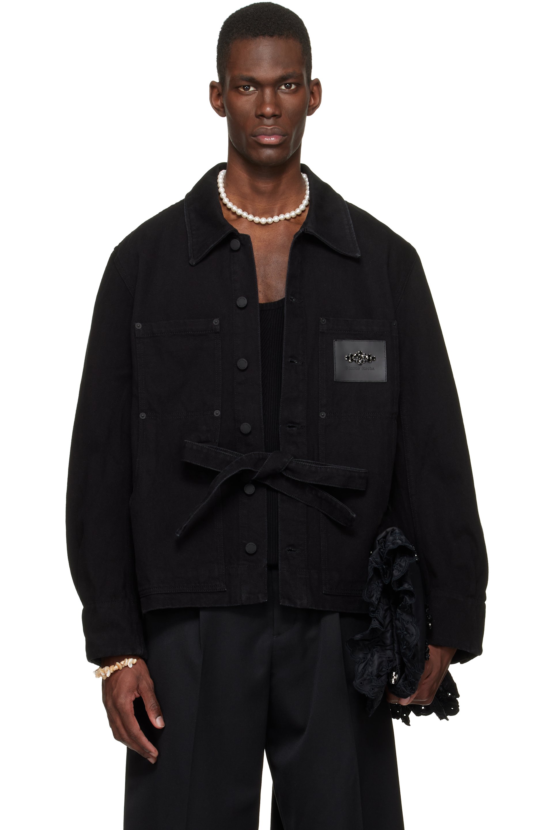 Simone Rocha - Black Workwear Bow Denim Jacket