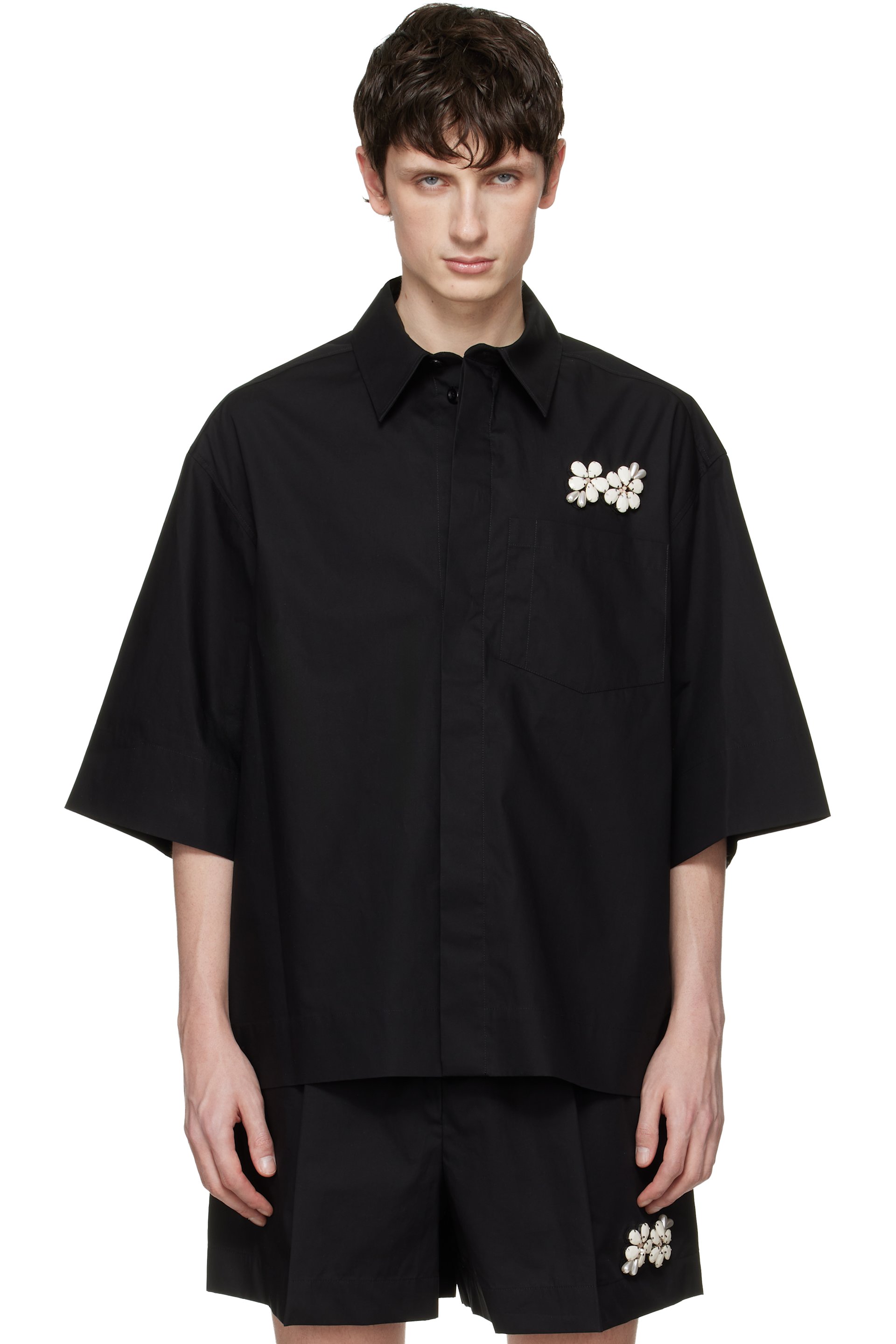 Simone Rocha - Black Embellished Boxy Pen Pocket Shirt