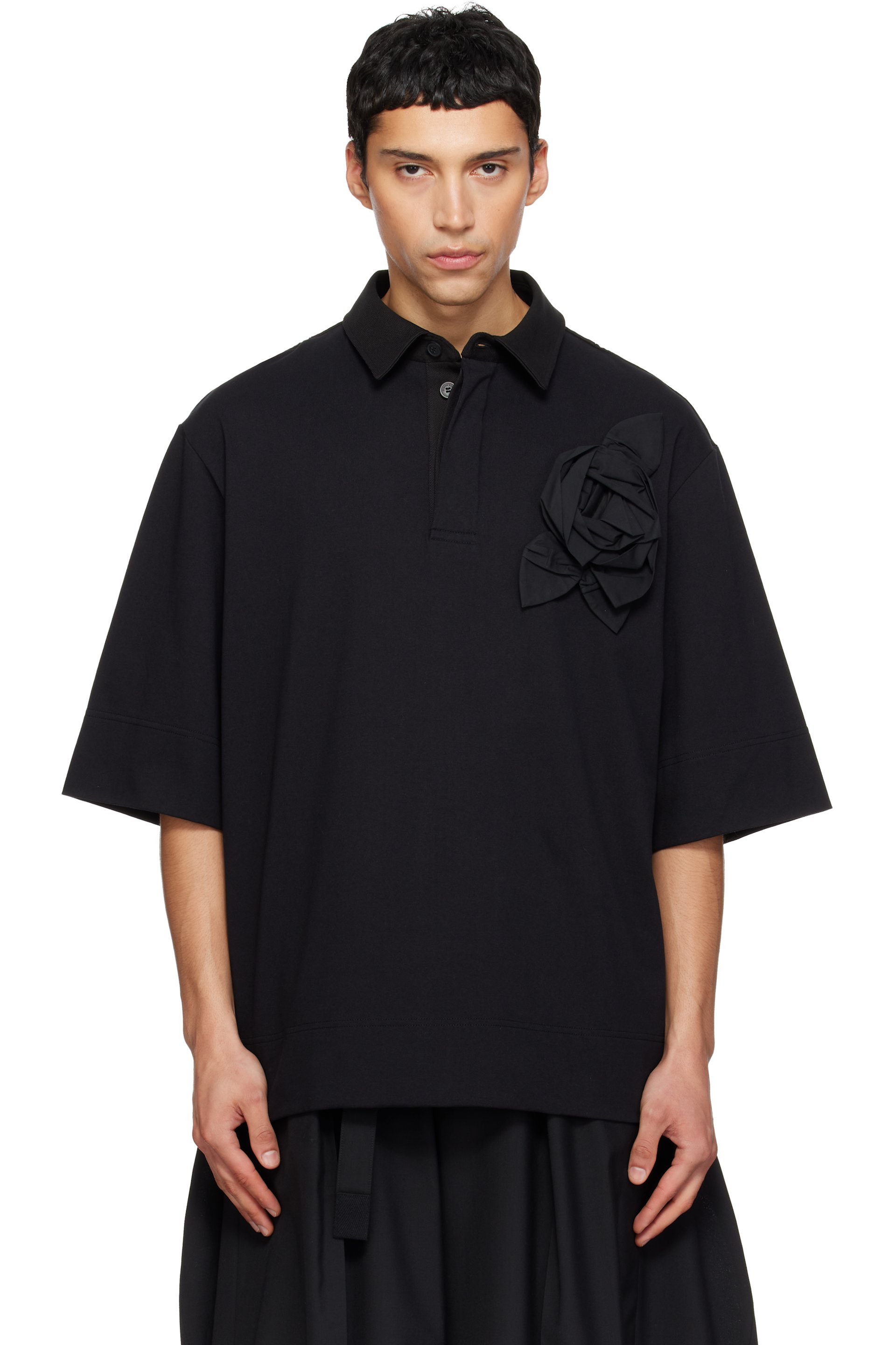 Simone Rocha - Black Pressed Rosette Rugby Jersey Polo