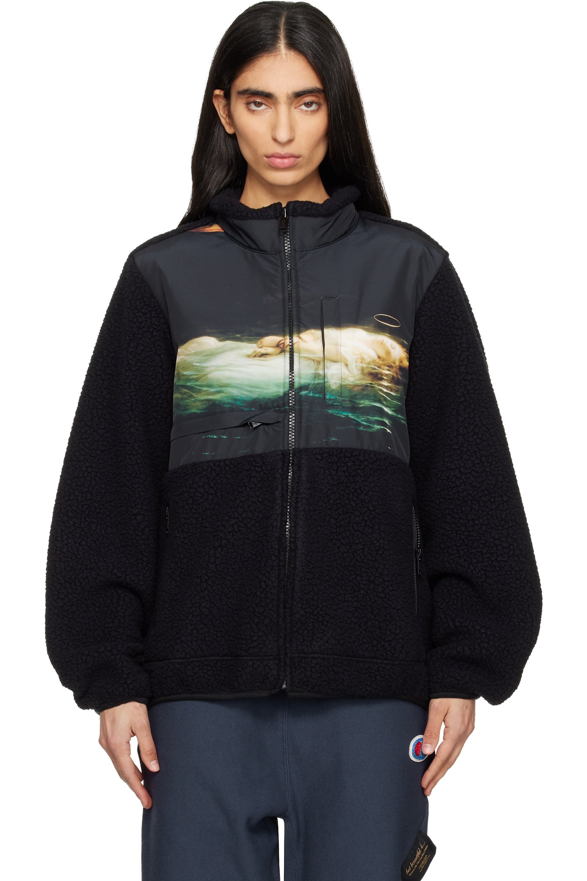 UNDERCOVER - Blouson noir en molleton Boa Polartec® exclusif à SSENSE