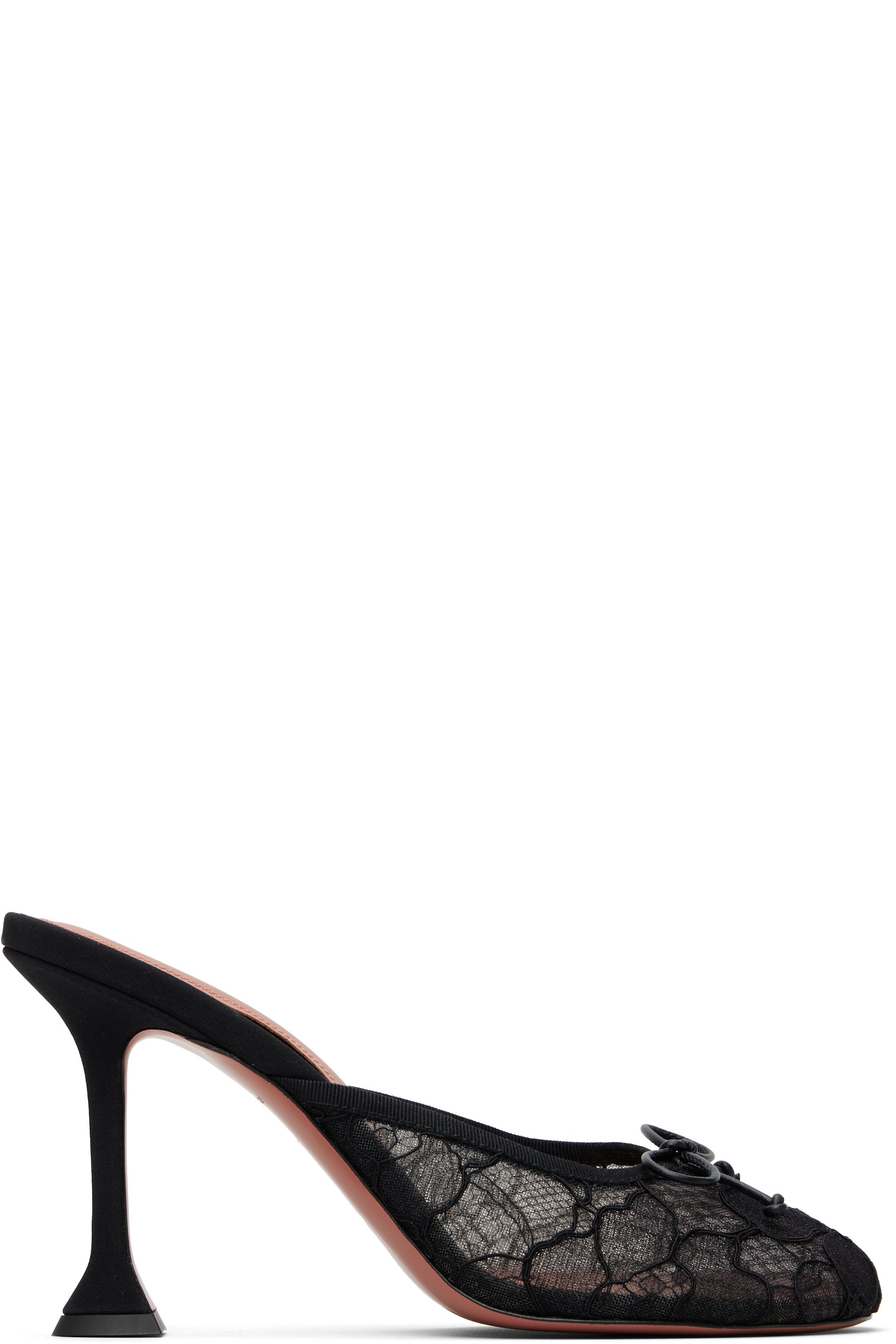 Amina Muaddi - Chaussures à talon à enfiler Lila 95 noires en dentelle