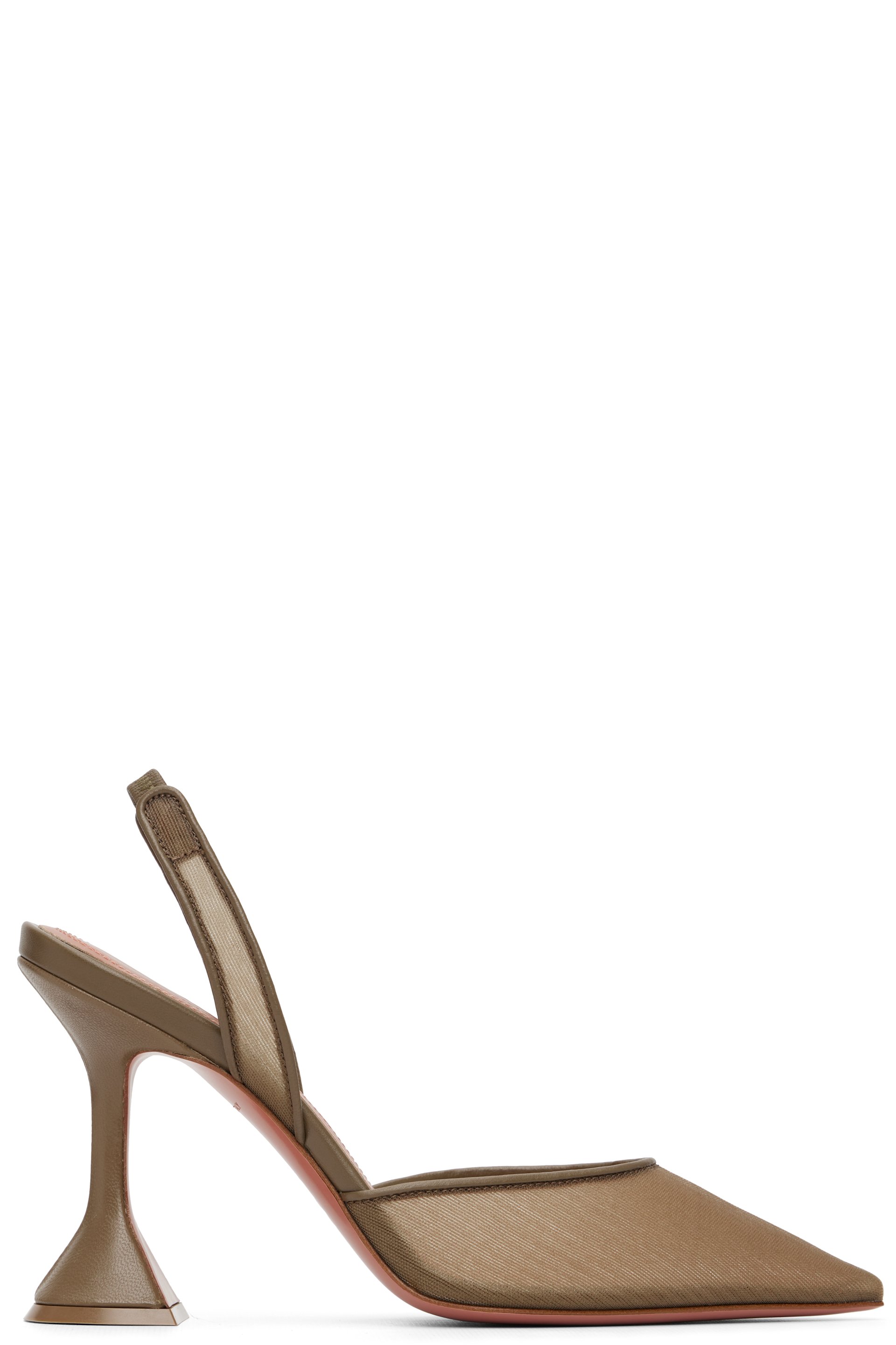 Amina Muaddi - Chaussures à talon Holli 95 taupe en filet à bride arrière